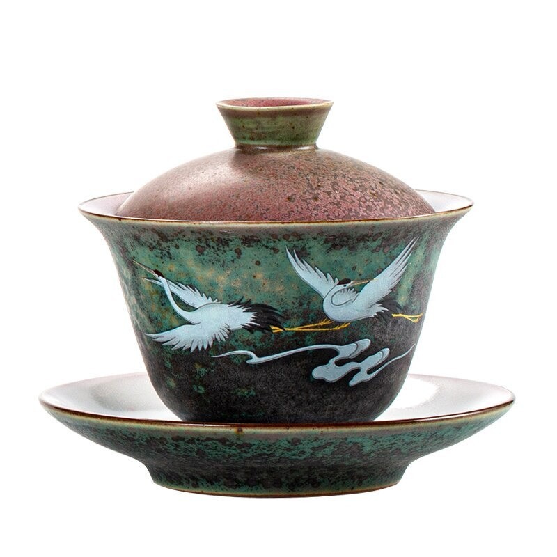 200ML Ceramic Tea Cover Bowl with Lid Sancai Gaiwan Single Tea Bowl Hand Painted