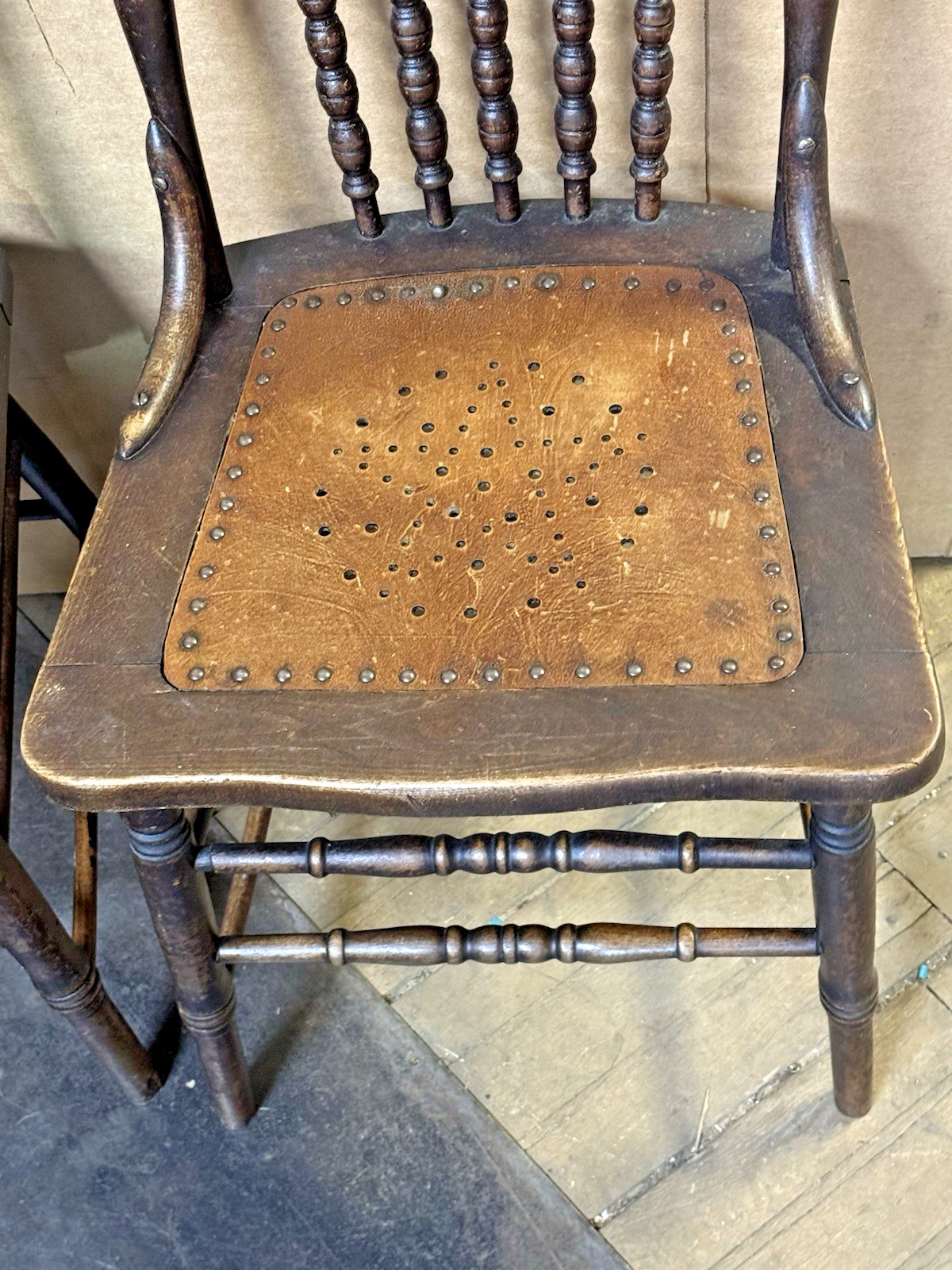 2 Matching Antique Pressed Back Solid Oak Dining Side Chairs