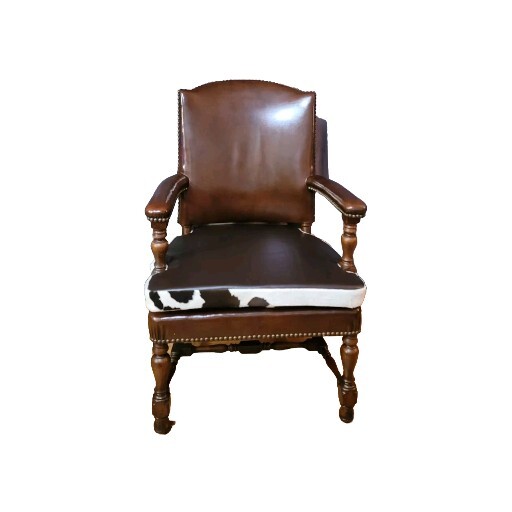 💐 Antique Leather and Cowhide Accent Side Chair