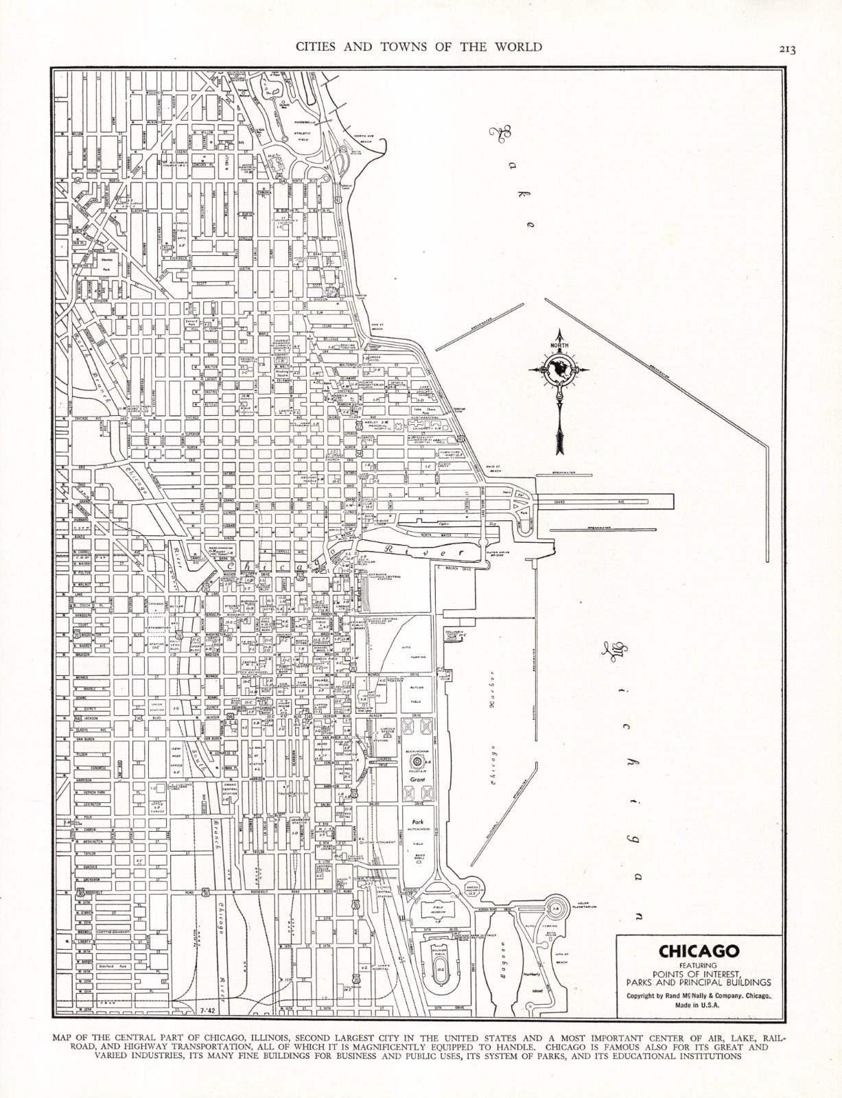 1942 Antique CHICAGO Illinois Street Map Original City Map of Chicago 2662