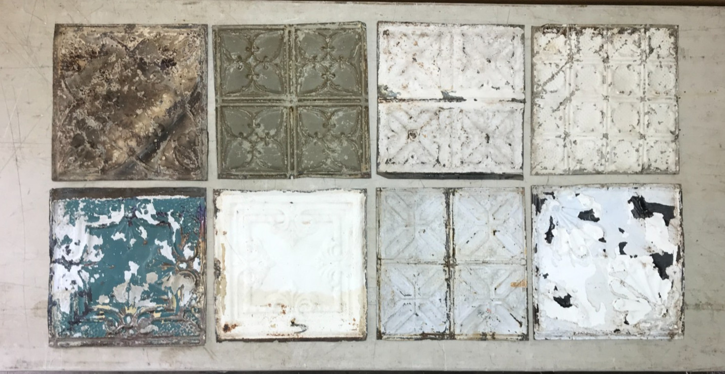 Antique 8 Sq. Foot Shabby Tin Ceiling 12×12 Ceiling Tin Panels VTG Old 765-26B