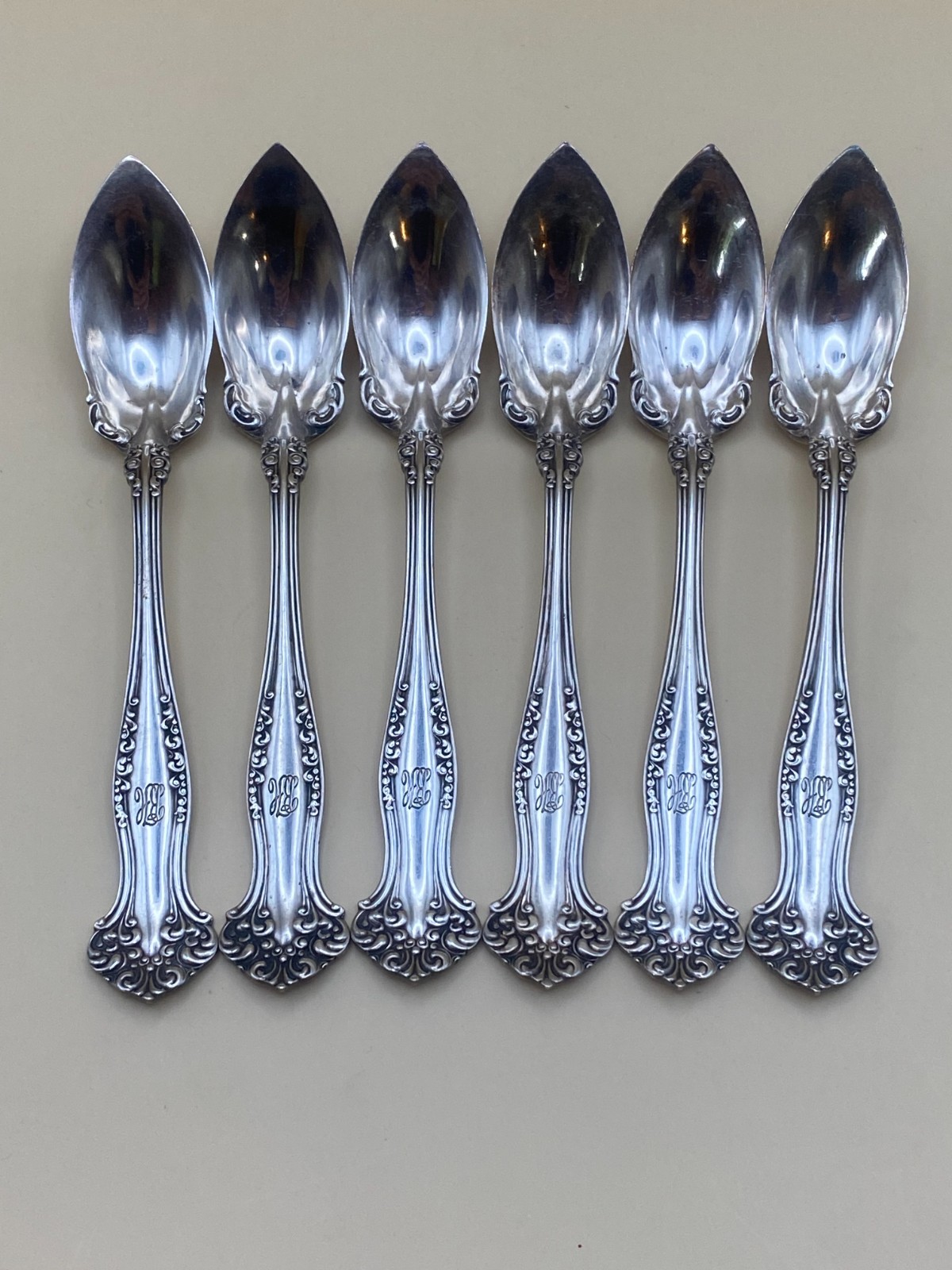 Rogers Bros silverplate 1901 Fruit Spoons Avon pattern set of 6 monogrammed