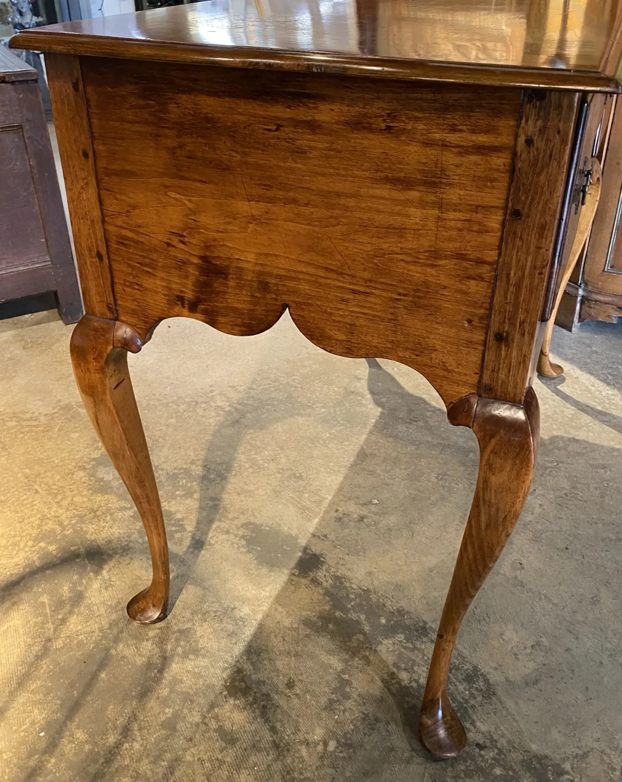 18th c New England Queen Anne Tiger Maple Highboy Base