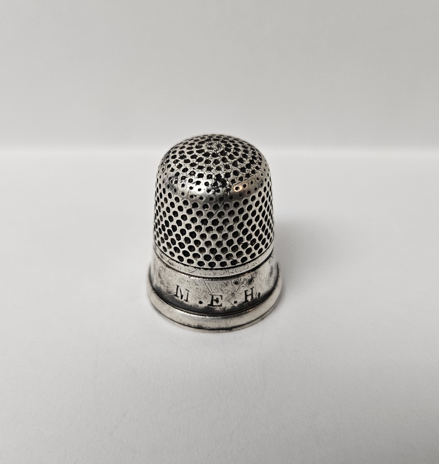 Antique 1900s AL & Co Coin Silver Size 10 Thimble No Holes “M.E.H” Monogram