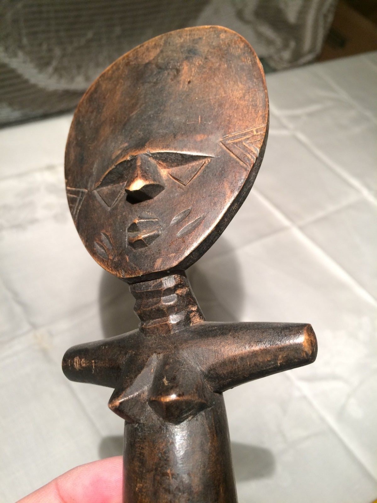 Carved Wood Ashanti Fertility Doll Nude Figure African Tribal Art w/ Handle