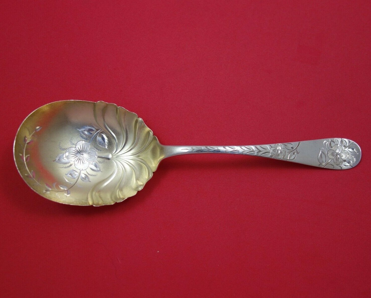 Towle Sterling Silver Berry Spoon Gold Washed Bright-Cut #43 8 1/2″ Serving