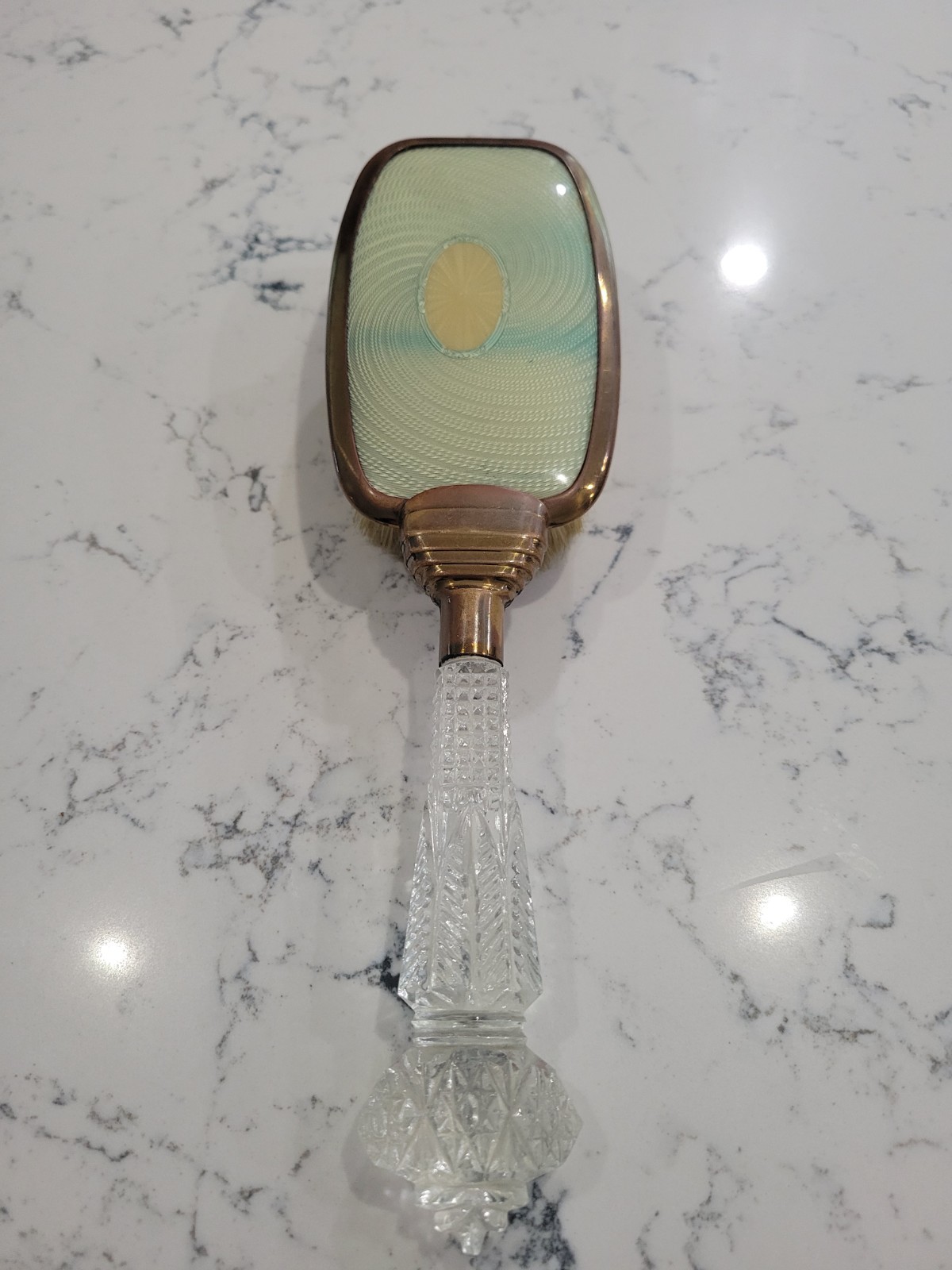 CRYSTAL HANDLED Enamel BRUSH No makers mark vintage art deco mid century rare