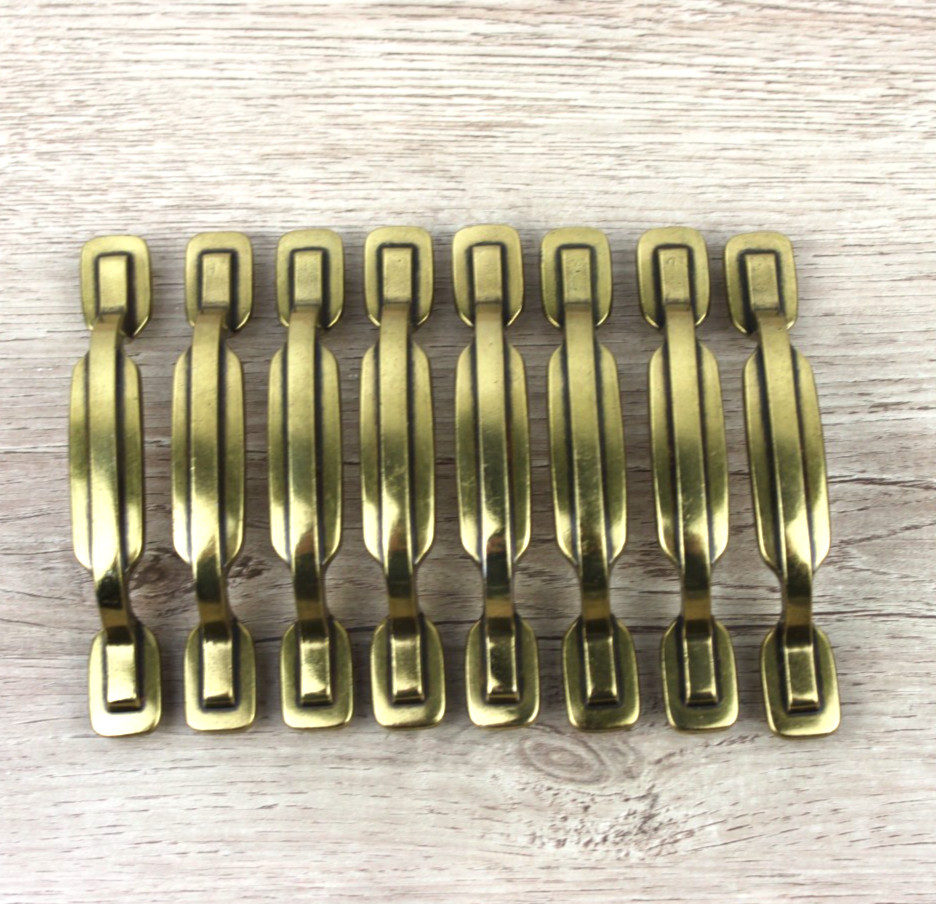 (8) VTG Mid-Century Art Deco Keeler KBC Drawer Pull Handles Polish Brass N16643