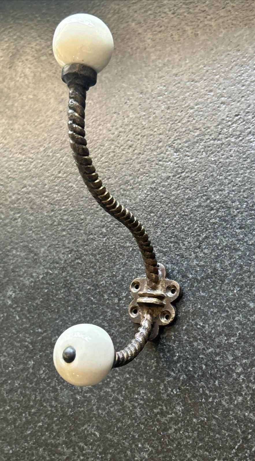Vintage Brass Wall Hook White Ceramic Ball Ends Victorian Romantic Cottage Core