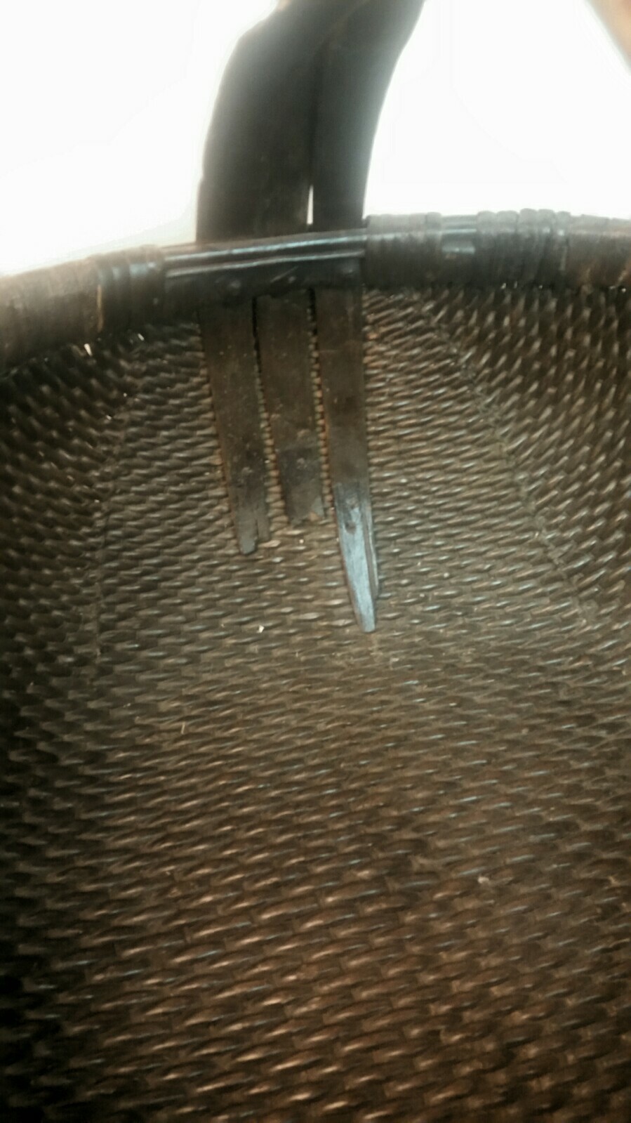 Large antique chinese 3 handle wicker basket 20″ diameter