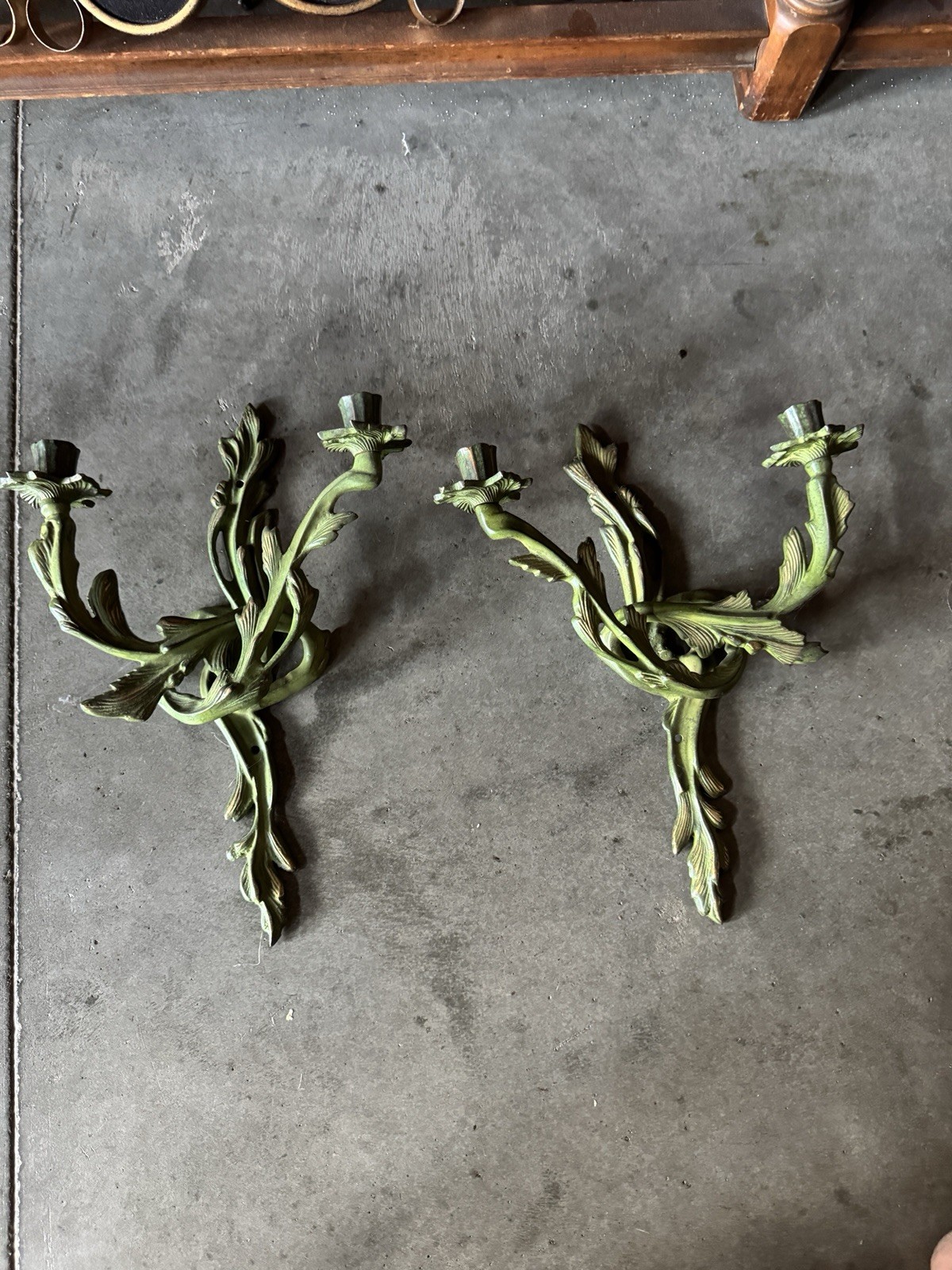 Vintage 2 Wall Sconces Double Candles Holder Cast iron French Style -Art Nouvea