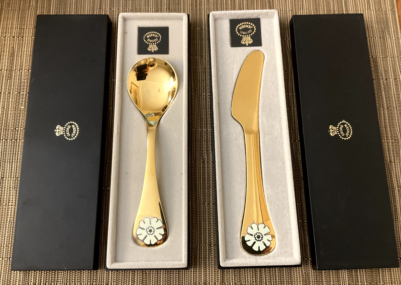 GEORG JENSEN DENMARK ANNUAL 1981 STERLING SILVER SPOON & KNIFE ORIGINAL BOXES