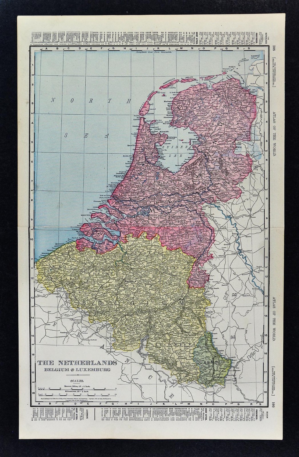 1900 McNally Map – The Netherlands Belgium Luxembourg Holland Amsterdam Brussels