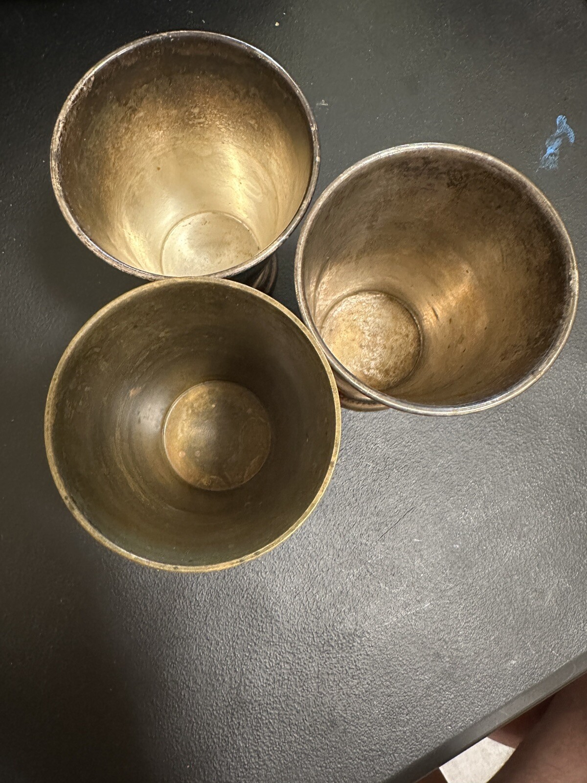 Vintage Goblets / Cups – 2 Silver Plated 1 Brass – Tarnished