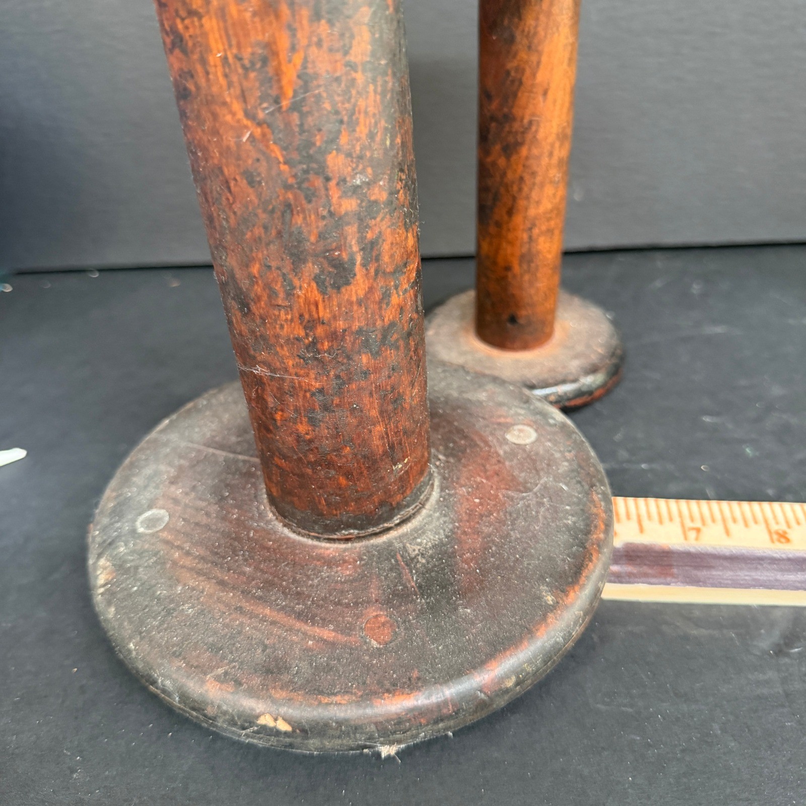 Antique Industrial Wooden Textile Spools Bobbins Lot 3 Primitive Farmhouse Decor