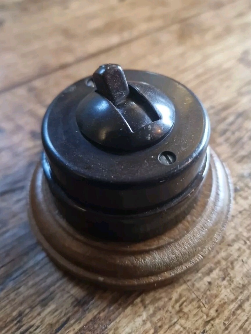 Crabtree Bakelite & China Dolly Switch, Beech Pattress. 1 Way. 1 of 2 Available.