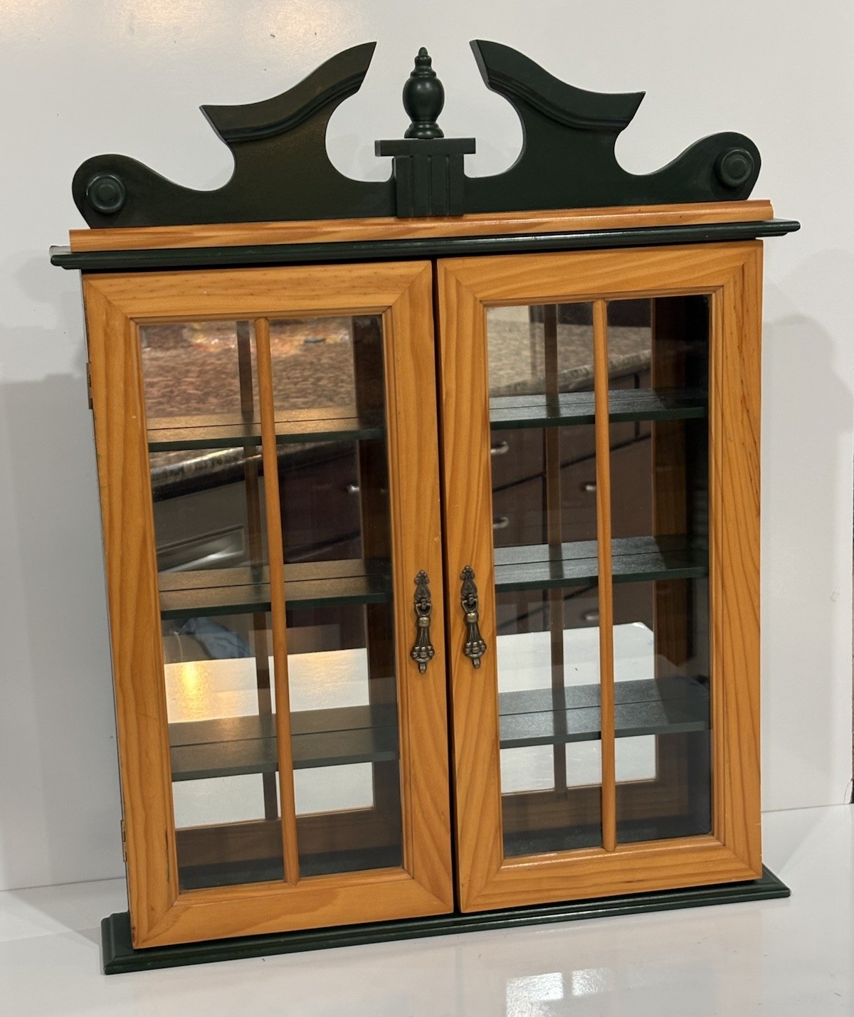 Vtg Display Hanging Wall Cabinet Glass Doors Mirror Back 4 Shelves Cottagecore