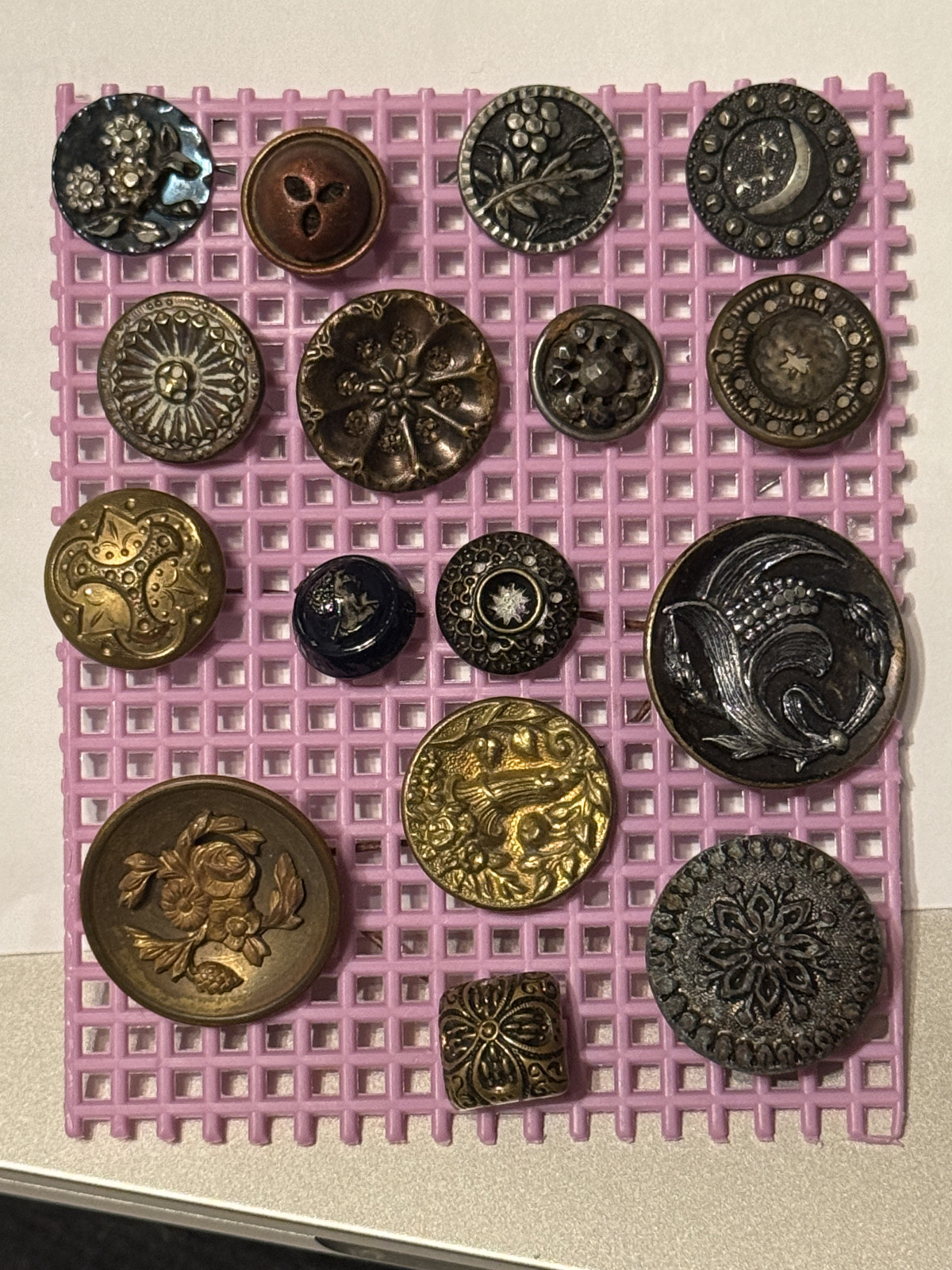 16 ANTIQUE Victorian STARS + MOON + Blue Tinted + Cut Steel + Flowers + Square