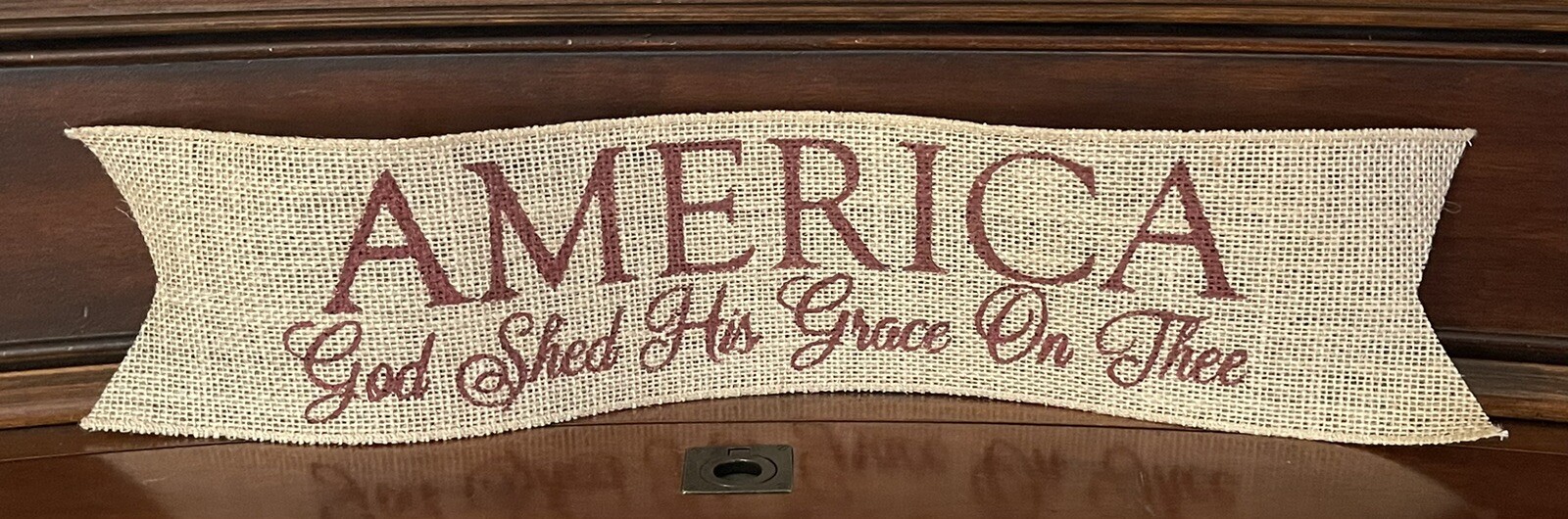Primitive Burlap Ribbon Banner America God Grace Ornament Patriotic Barn Red