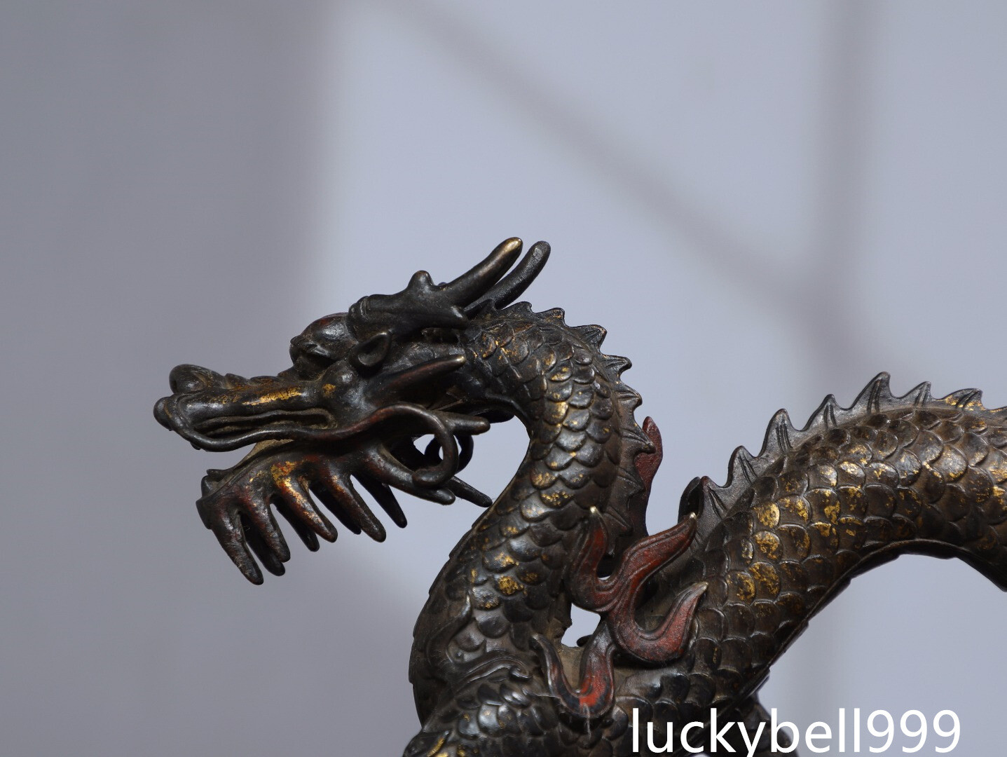13.8″ China old Antique Handmade Qing dynasty Bronze gilt Dragon beast statue