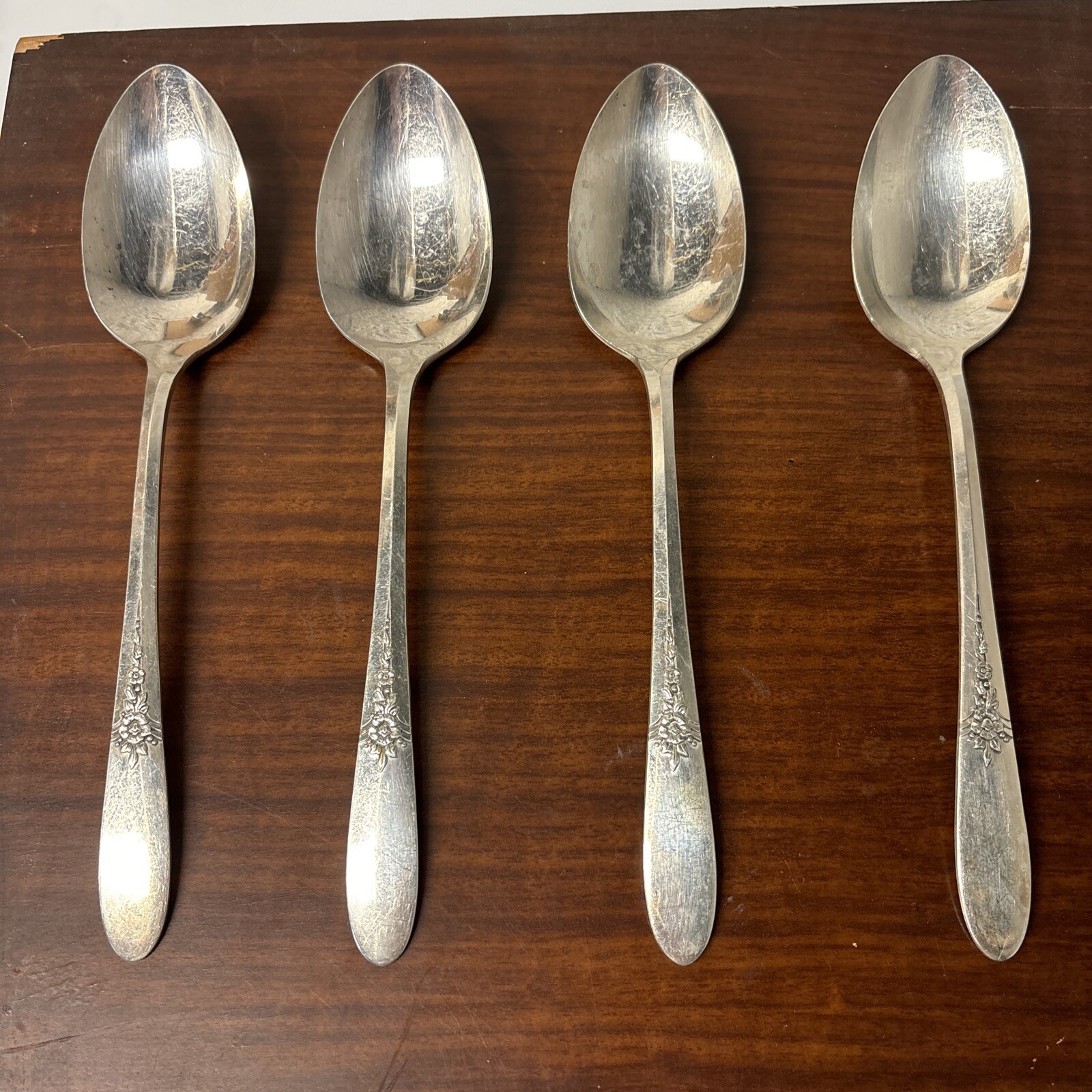 4 Table Serving Spoons Oneida Community Fantasy 1941 Tudor Silver Plate Vintage
