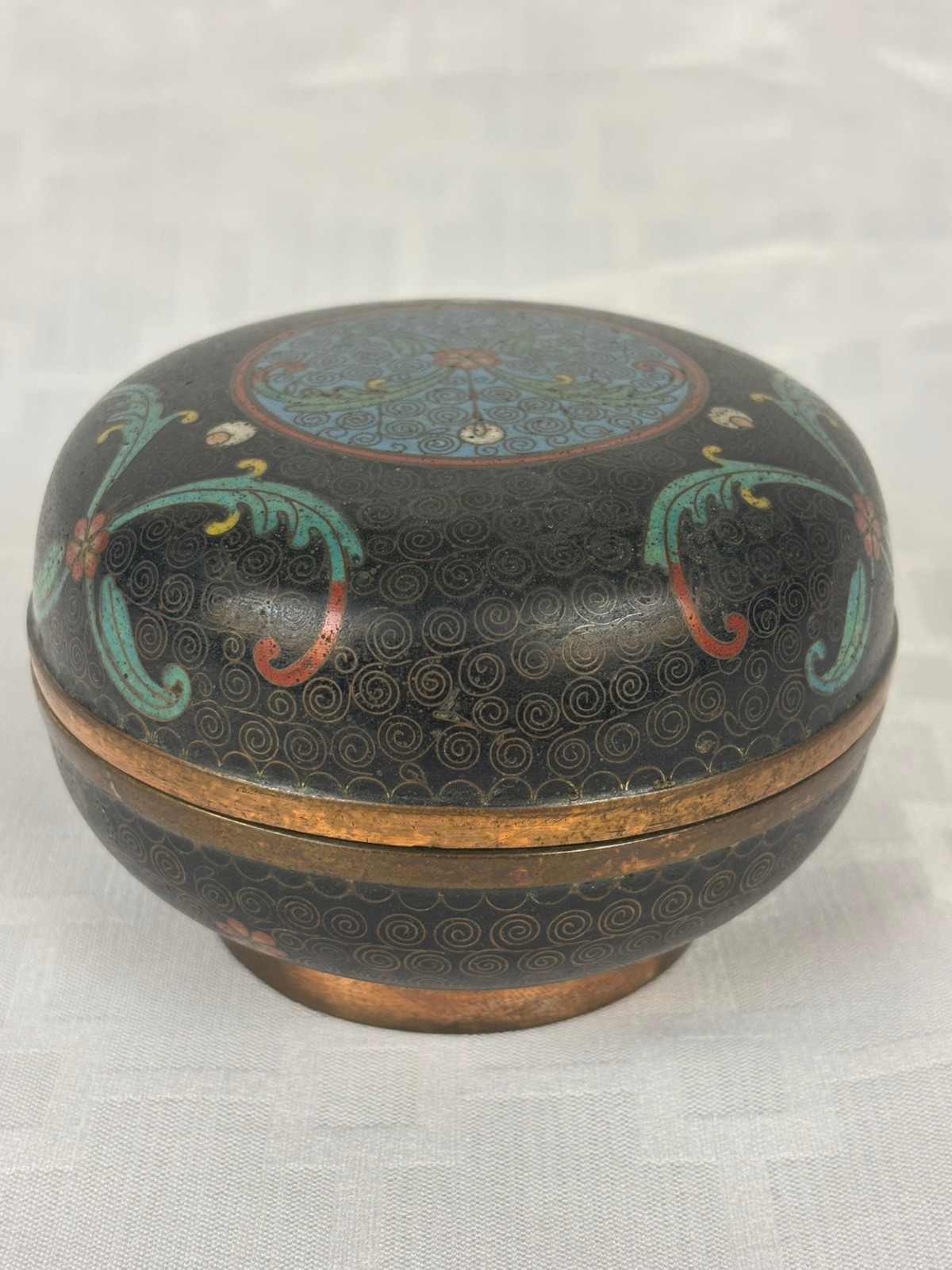 Chinese Cloisonne Box Floral Enamel on Copper Republic Period