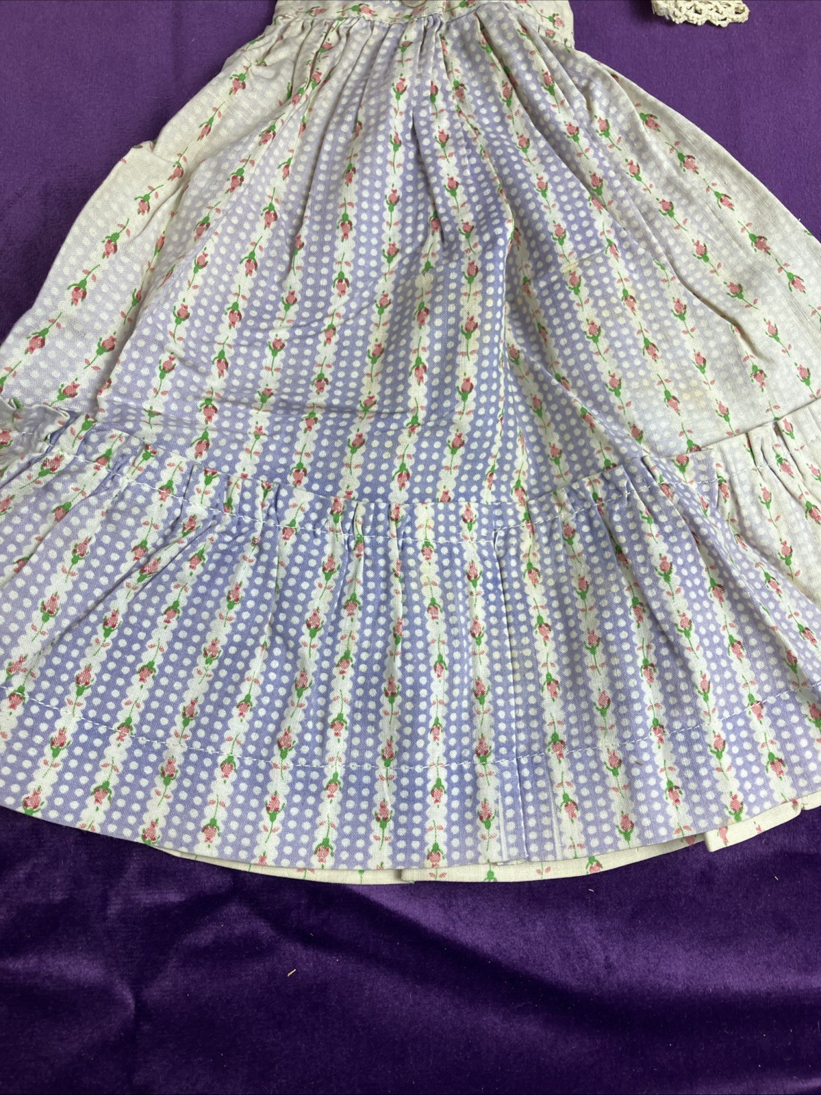 Antique Edwardian Doll Dress Micro Roses Cotton C 1900