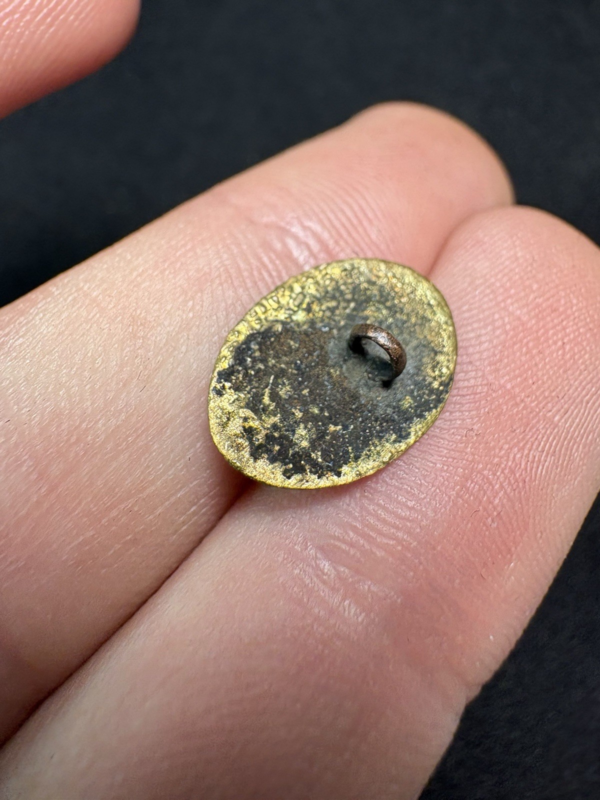 Colonial Era Brass Cufflink Relic C. 1700s – Hand Engraved Pattern – Dug