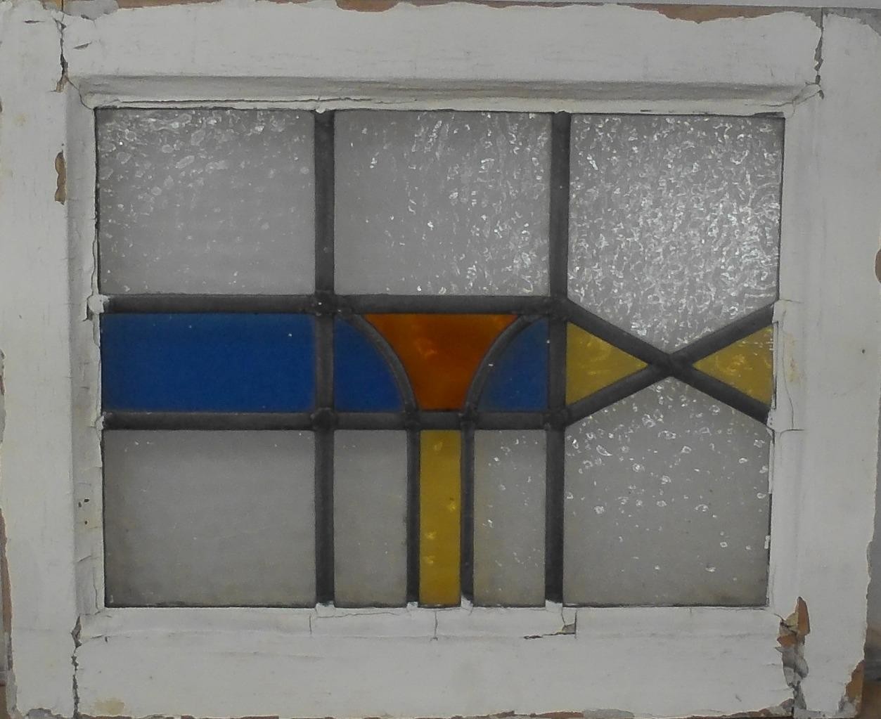 SIMPLE ABSTRACT OLD ENGLISH LEADED STAINED GLASS WINDOW 18 1/4″x 15″