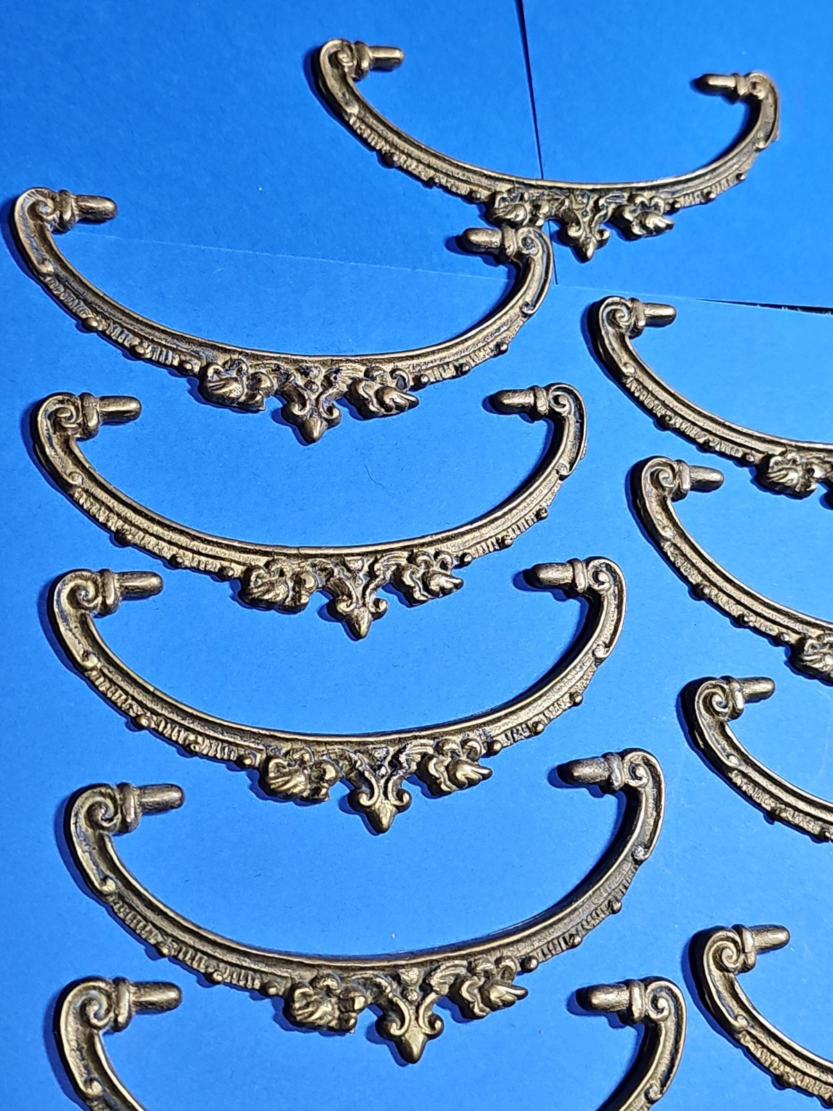 Twelve Ornate Solid Metal Antique Drawer Pulls Bails Hardware