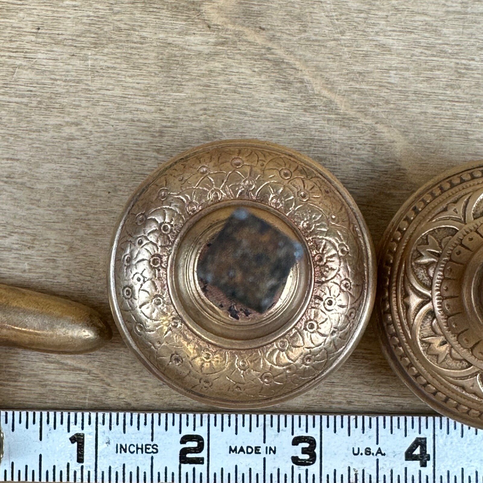 Antique Vintage Victorian Ornate Copper Door Knobs & Brass Turnkey? POLISHED