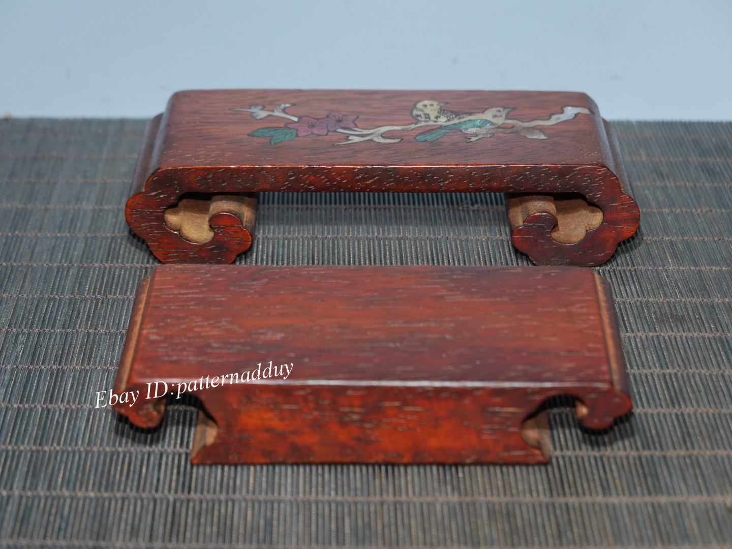 Old Tibetan Rosewood Inlaid with Colorful Shells and Bird Double-Layer Base