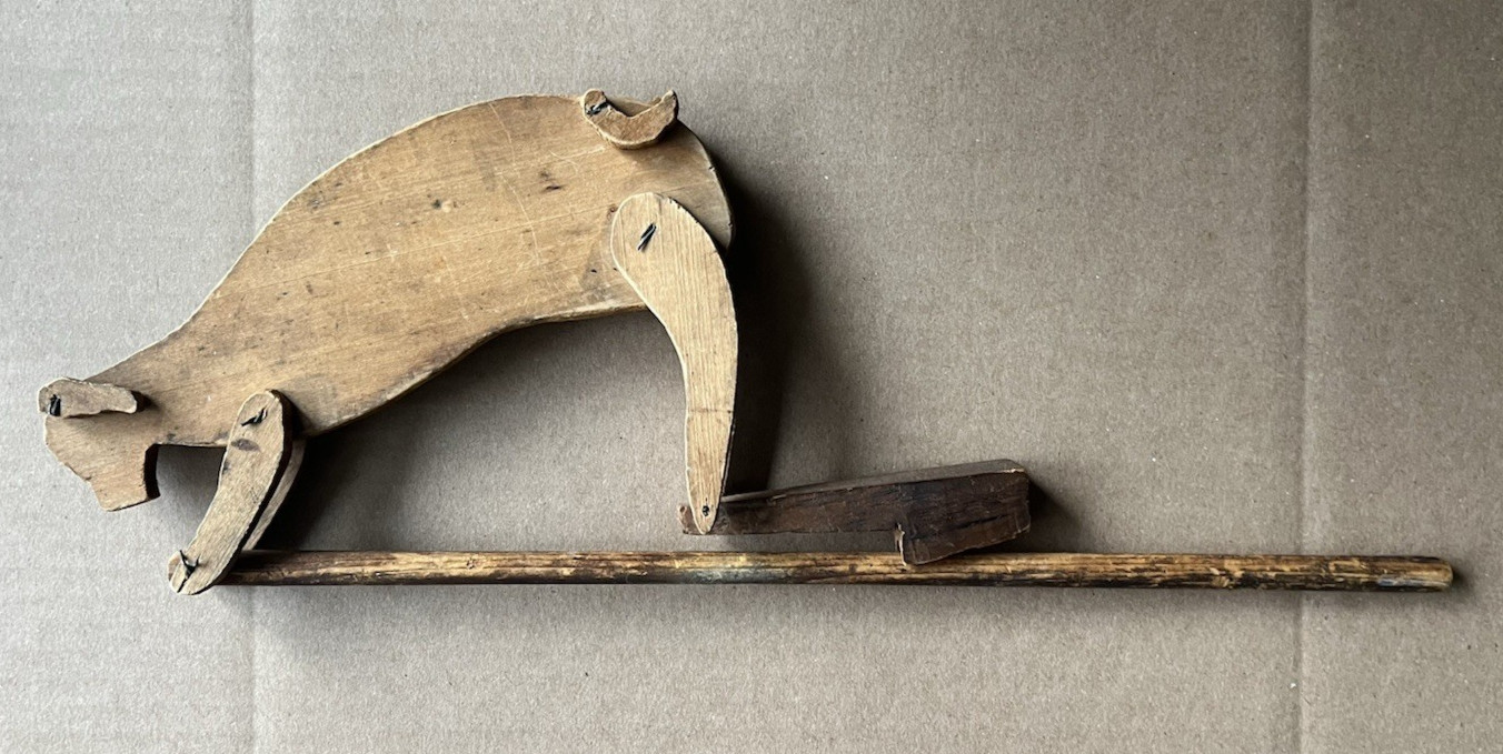 Antique Folk Art Dog Dancing Jig Stick Toy 1920s Wood Carving