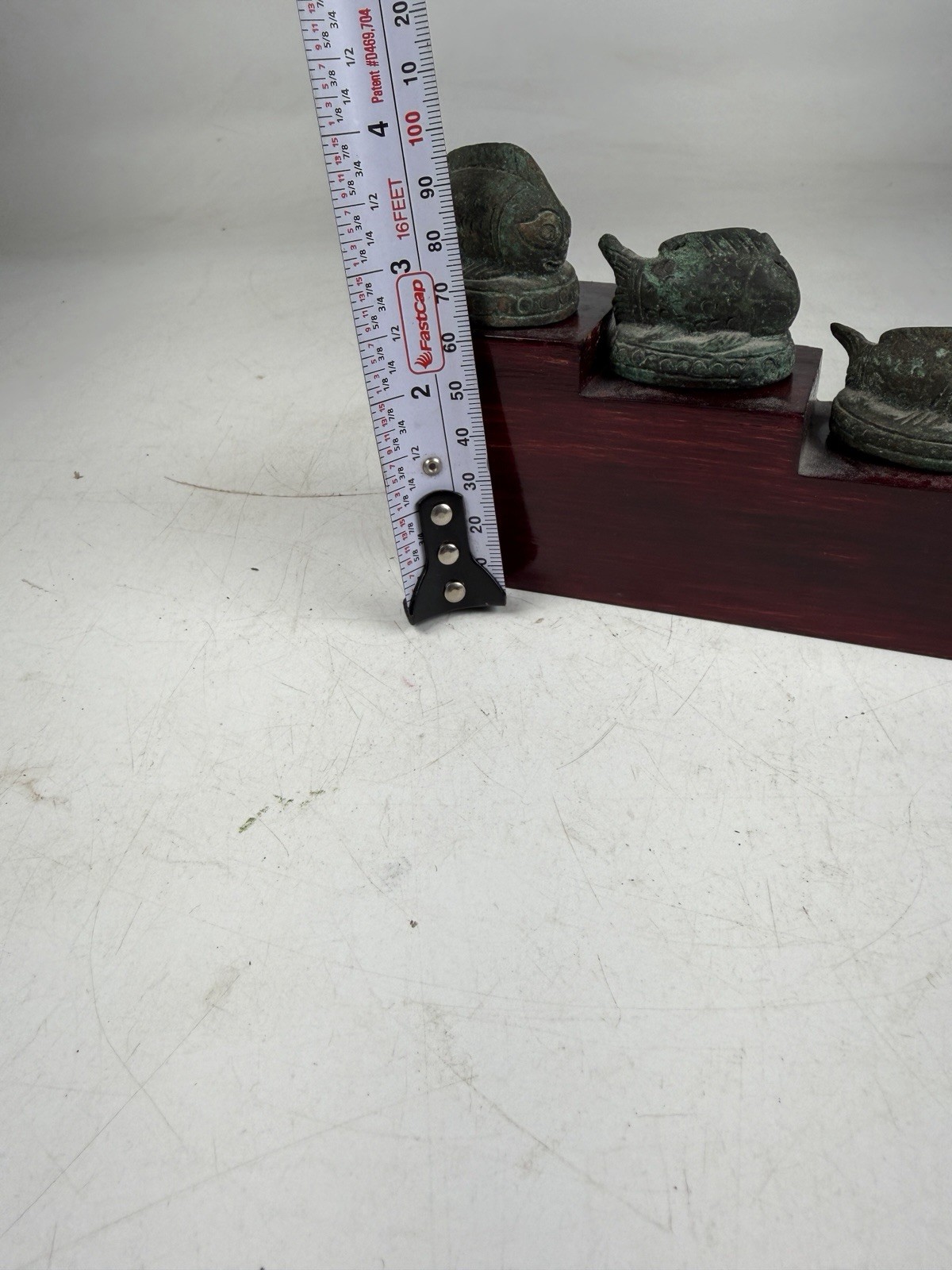 Set Of 5 1880s Antique Burmese Chinese Fish Shaped Pipe Weights W Stand