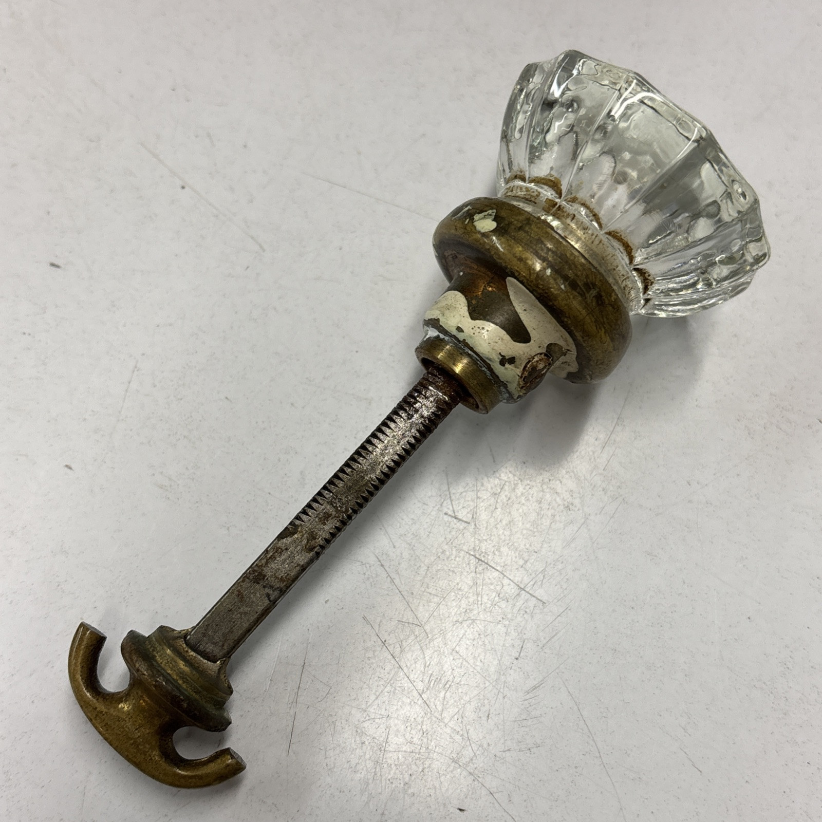 Antique 12 sided Glass Door Knob with Brass End Piece Neck 5″ #14
