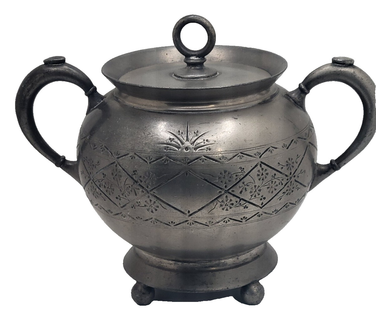 Antique Silverplate by Meriden B Co. LG 2 Handle w Lid Ball Feet Sugar Bowl#1906