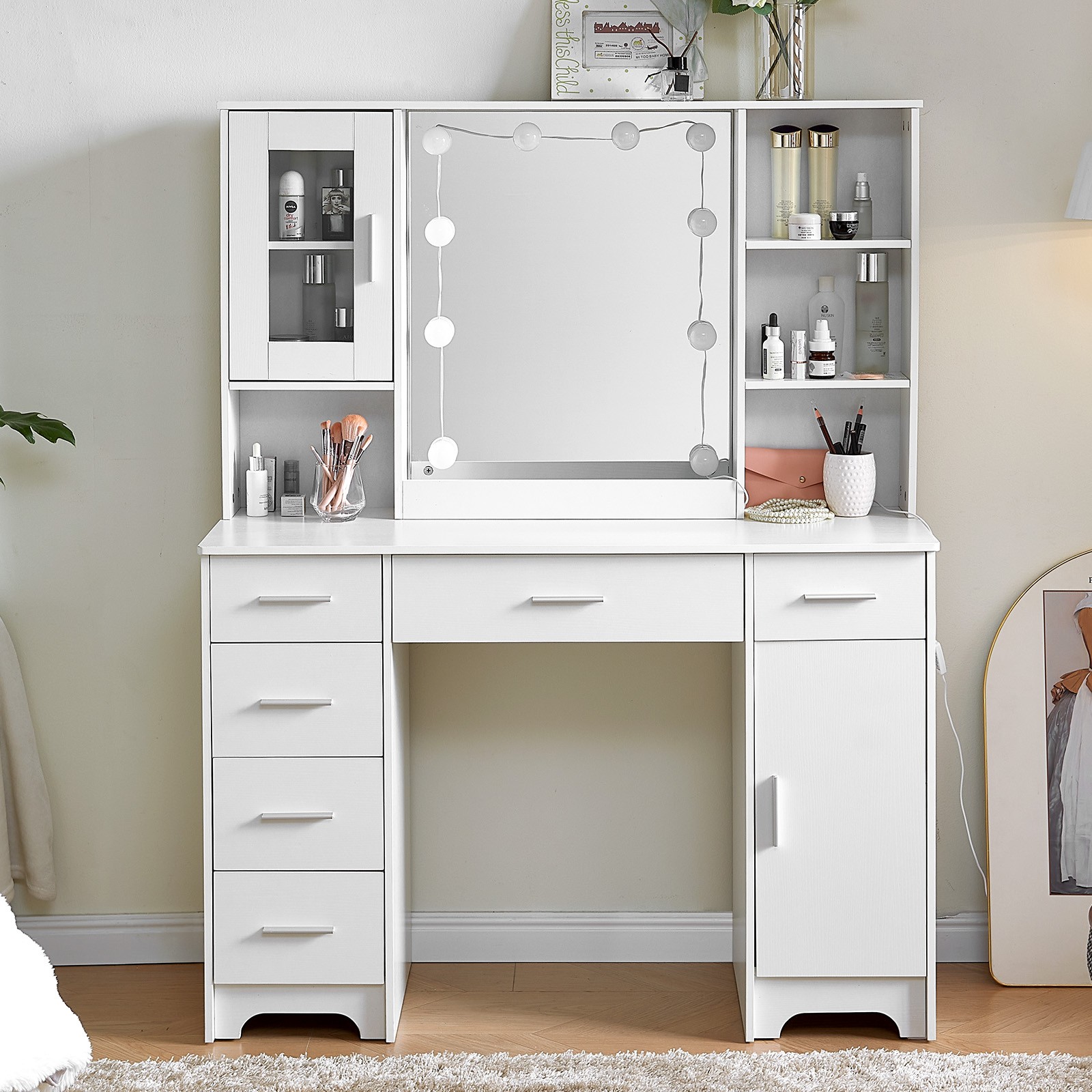 Modern Home Dressing Table Makeup Vanity Desk LED Mirror Large Dresser