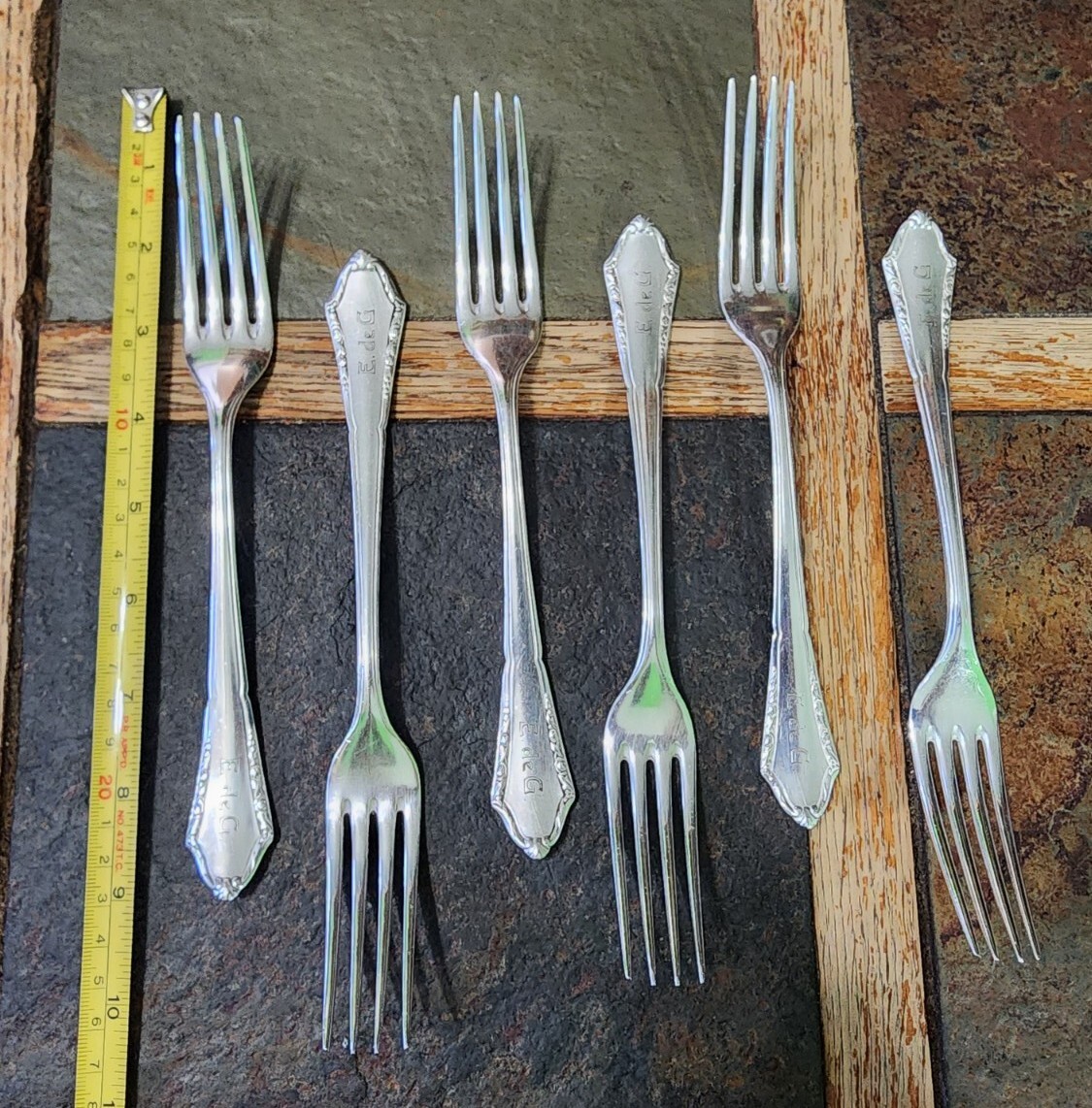 LOT OF 6 RARE VTG BSF 90 PLATURA GERMANY 🇩🇪 ENSCRIBED DINNER FORKS 🍴