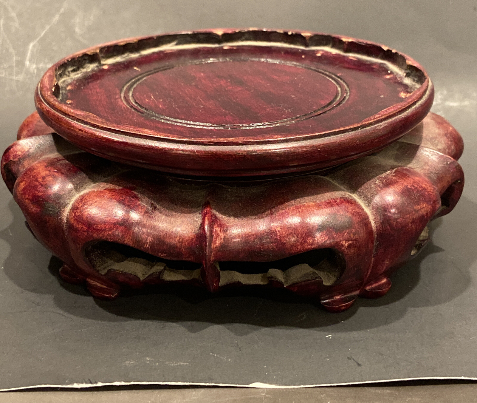 Large Chinese Carved Articulated Hardwood Base 6.25 Inches Diameter