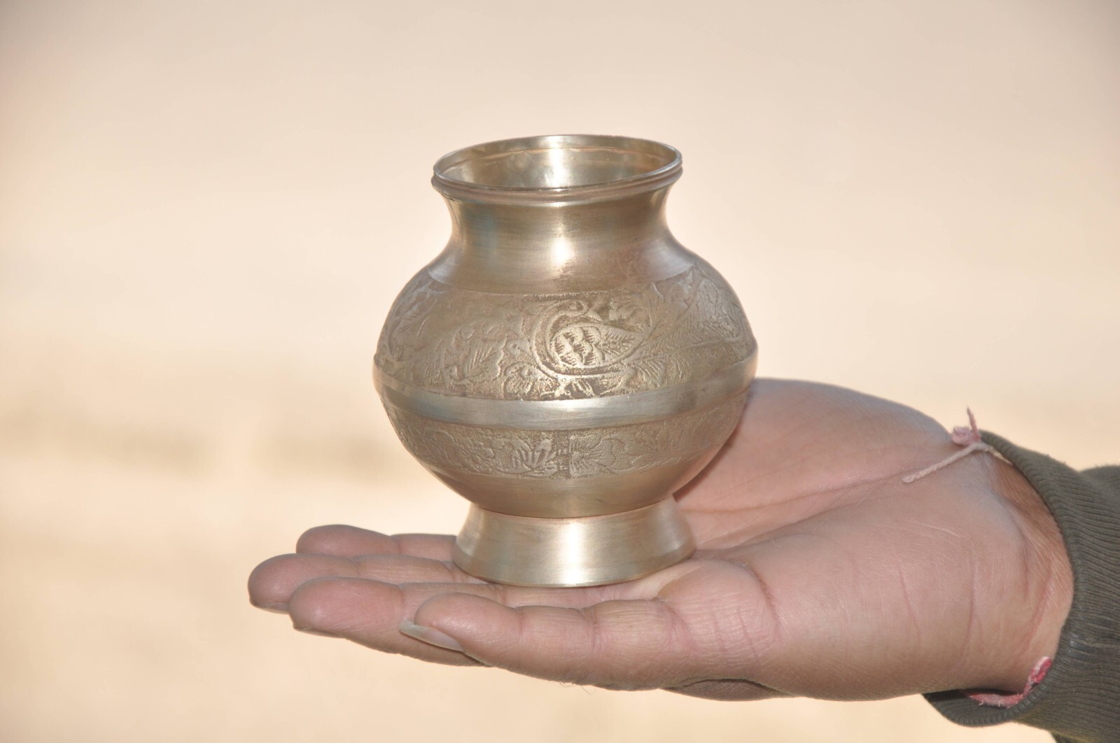 Vintage Unique Shape Brass Engraved Handcrafted Holy Water Pot