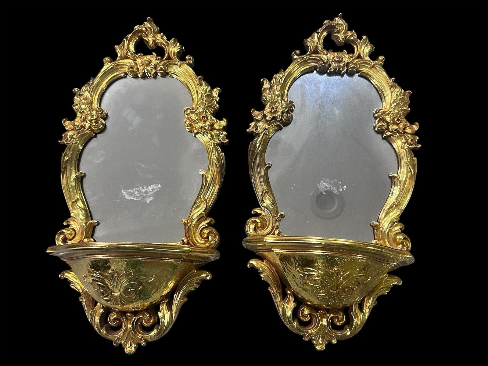 2 VTG Syroco Baroque Hollywood Regency Ornate Floral Filigree Mirror w/Shelf