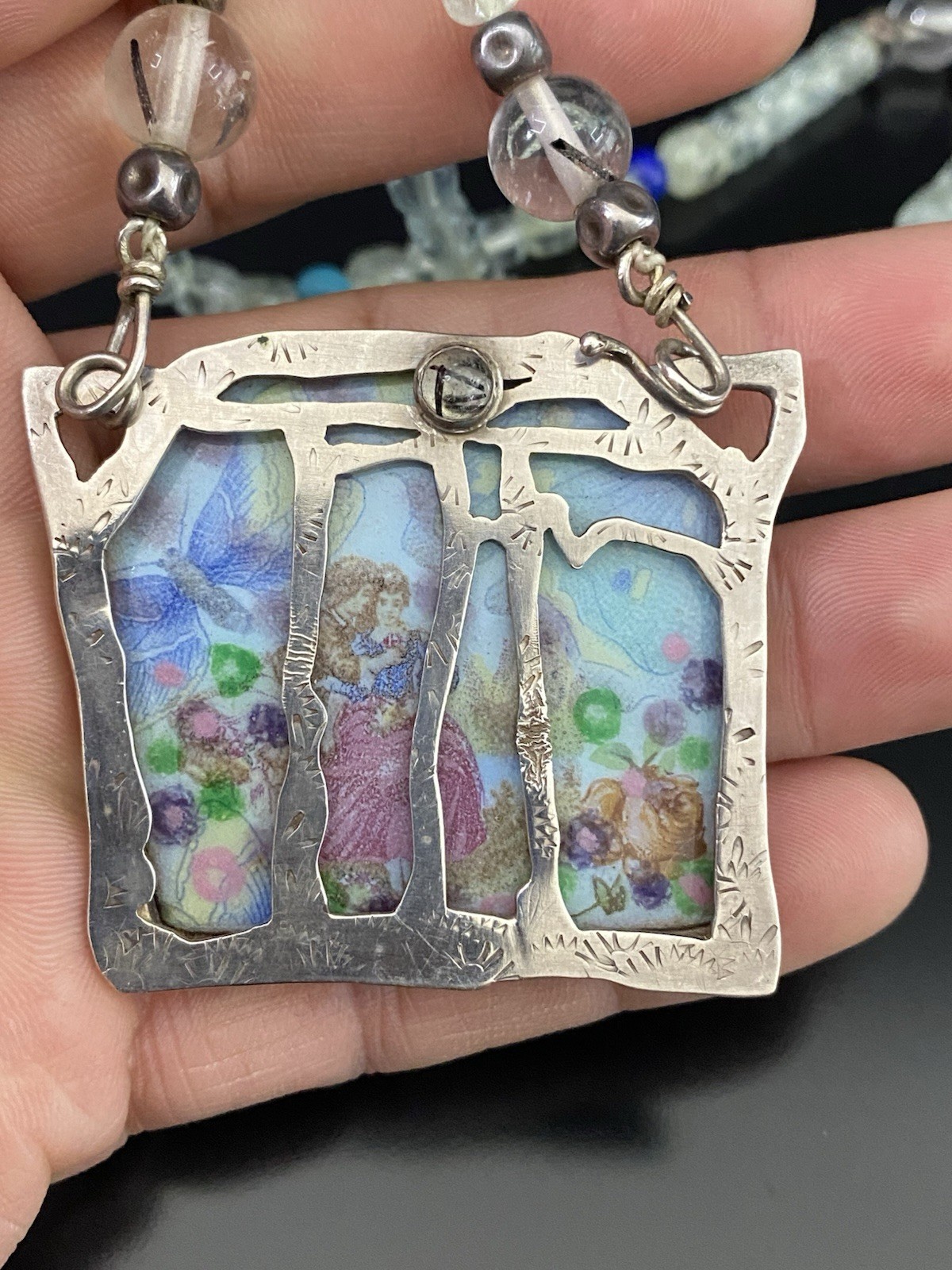 J. Markell “Dream” Sterling Silver Multi Stone Artisan Pendant Necklace Signed