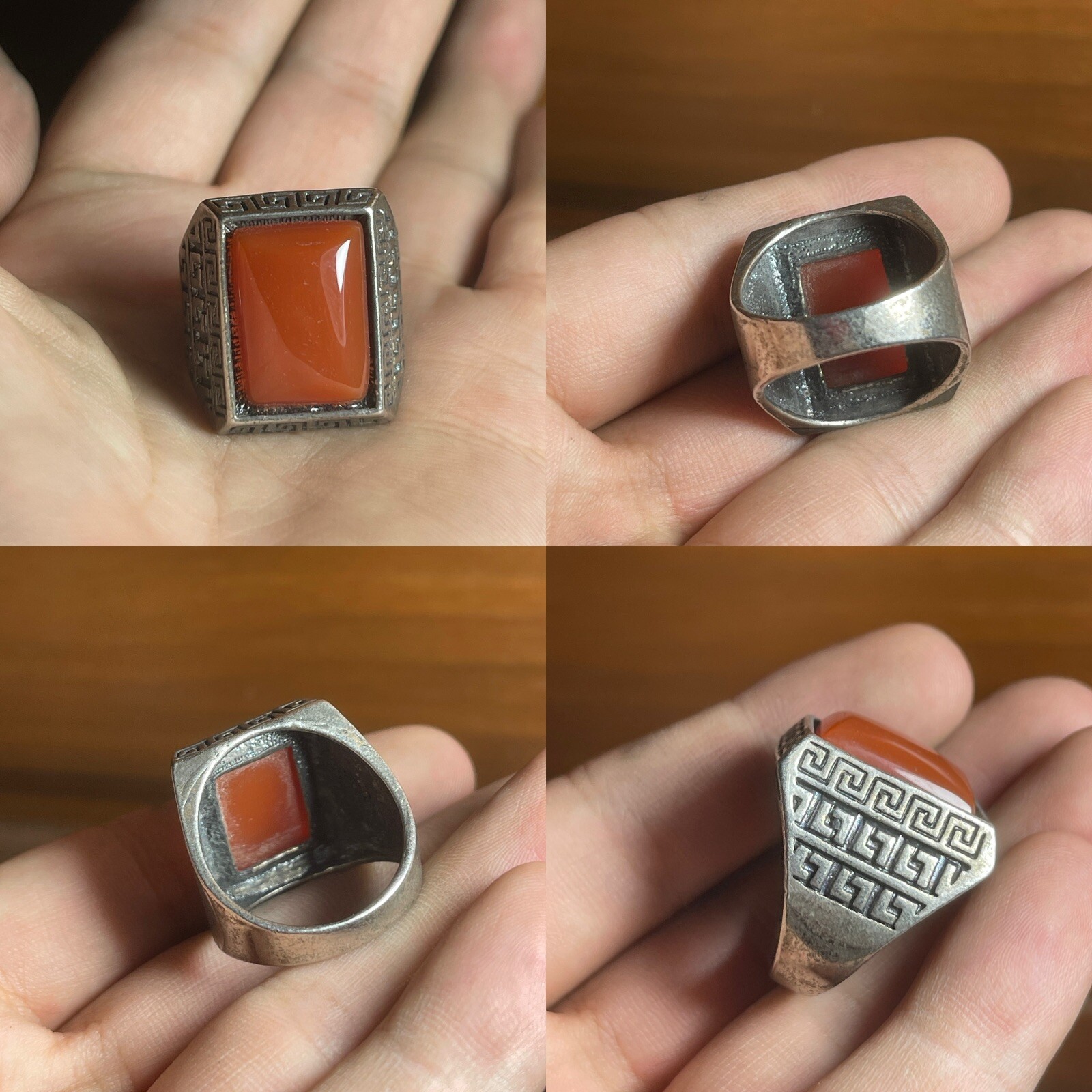 Natural Old Agate Haqiq Stone Insert Stunning Brass Unique Ring