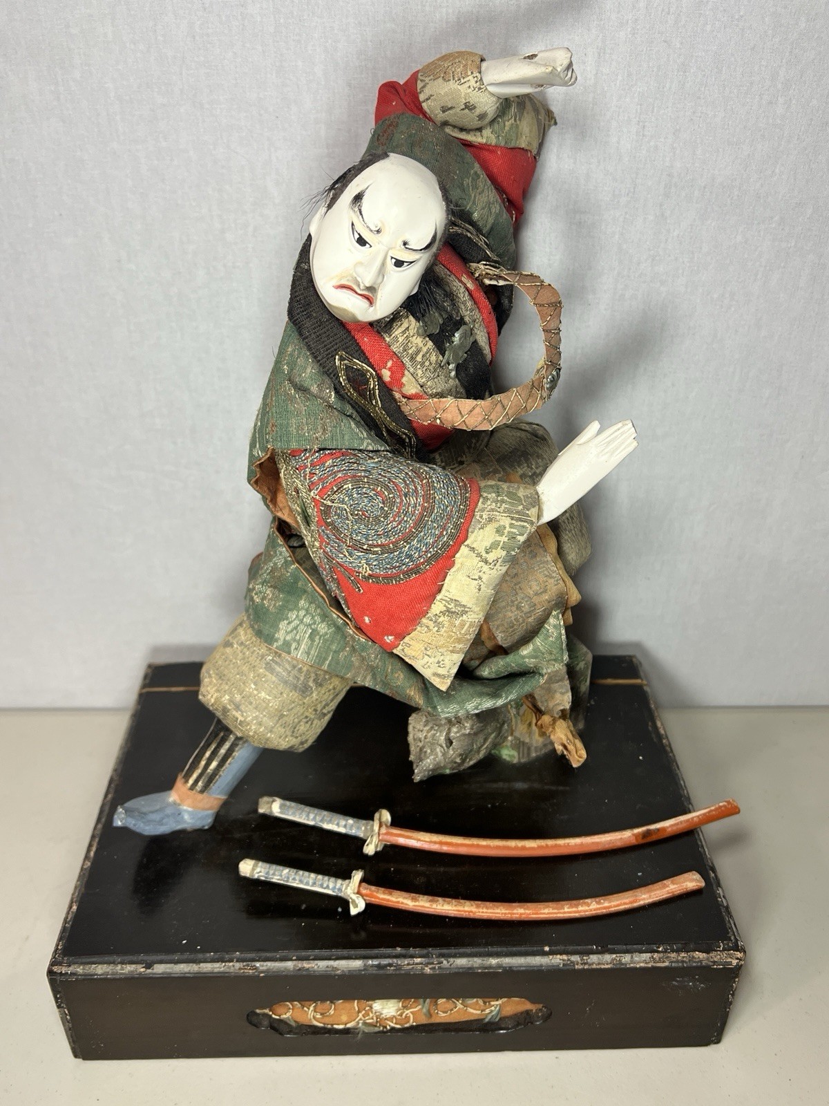 ANTIQUE JAPANESE 1850’S DANCING TAKEDA SAMURAI WARRIOR DOLL EDO ERA SILK DRAGON