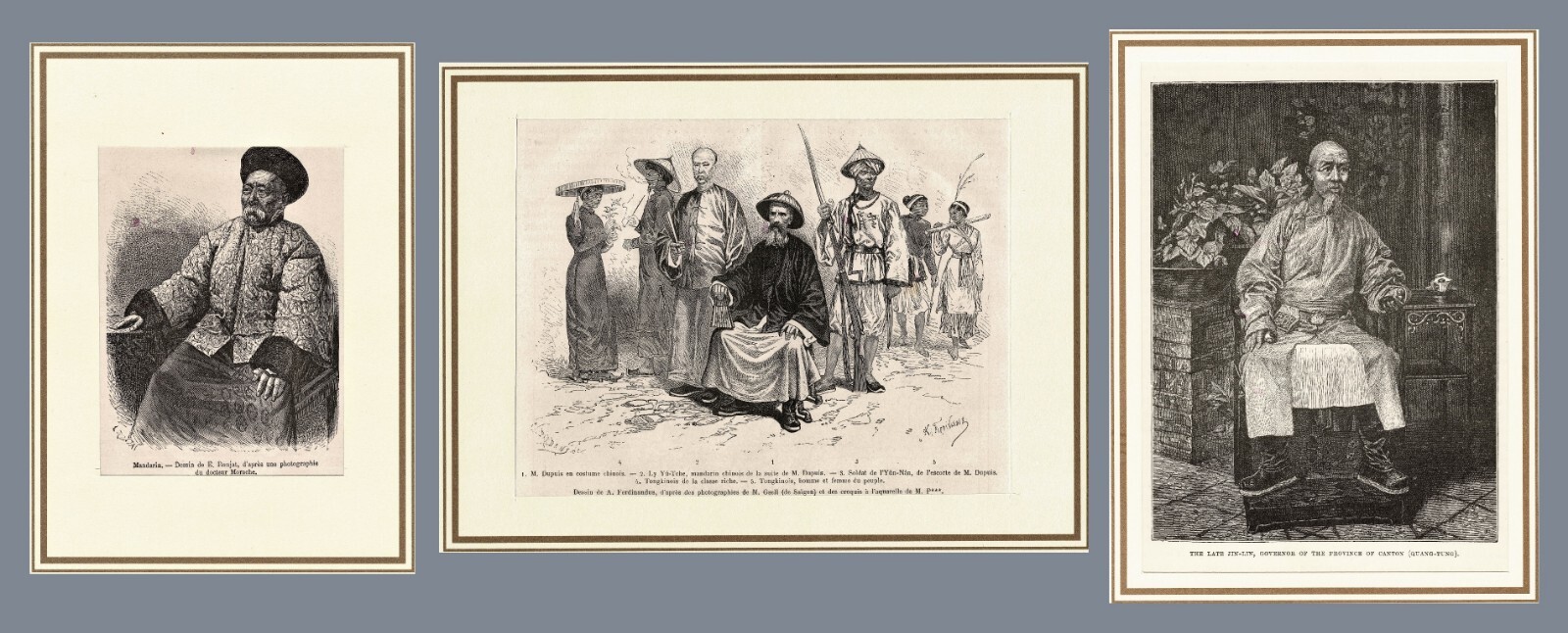 China 1880: 3 Antique Woodcuts with Chinese Politicians