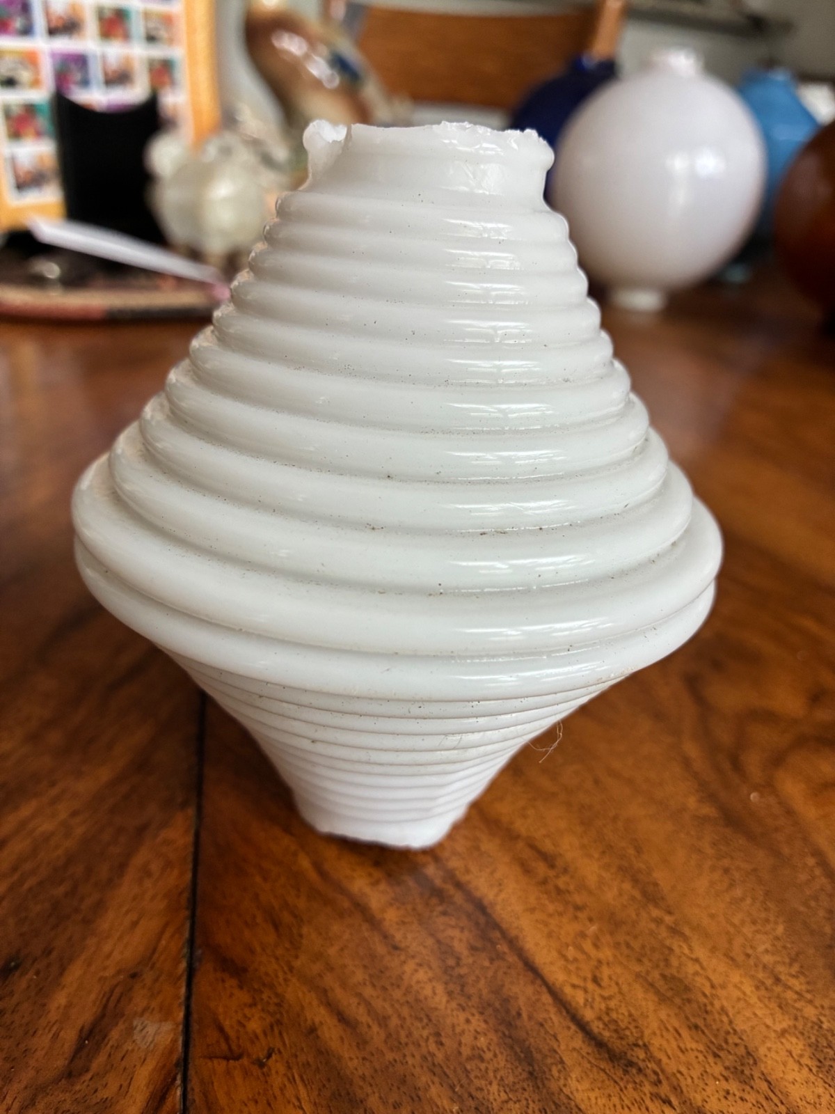 antique white milk glass ribbed lightening rod ball
