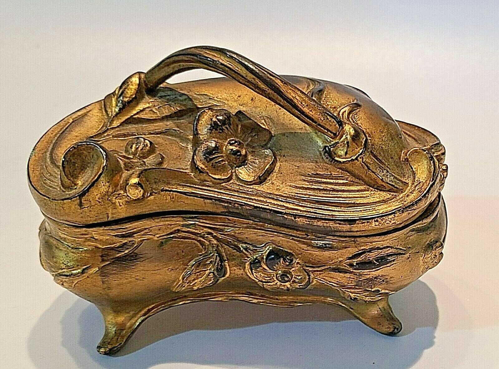 Antique Vtg 1900’s N.B. Rogers Gold Art Nouveau Trinket Box, Jewelry Casket
