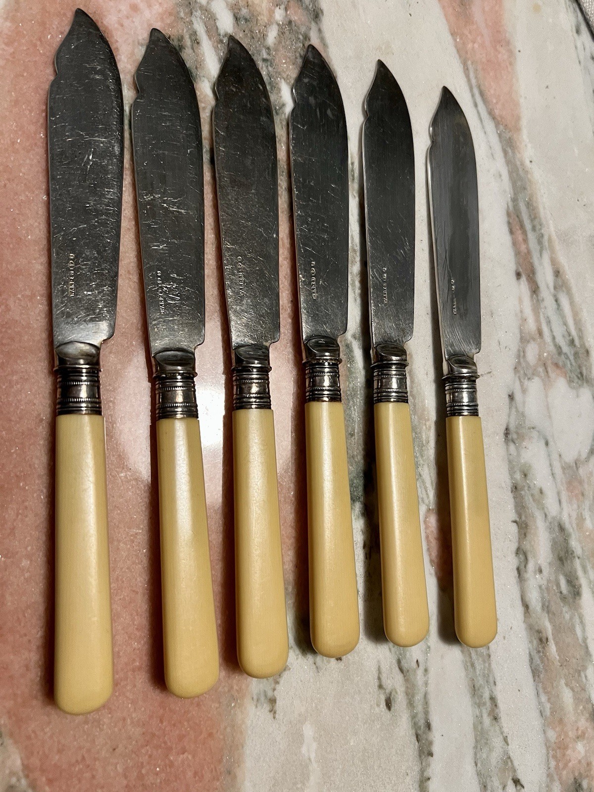 English Silver Plate Fish Set For 6 In Oak Wood Case Sterling Ivorine Handles