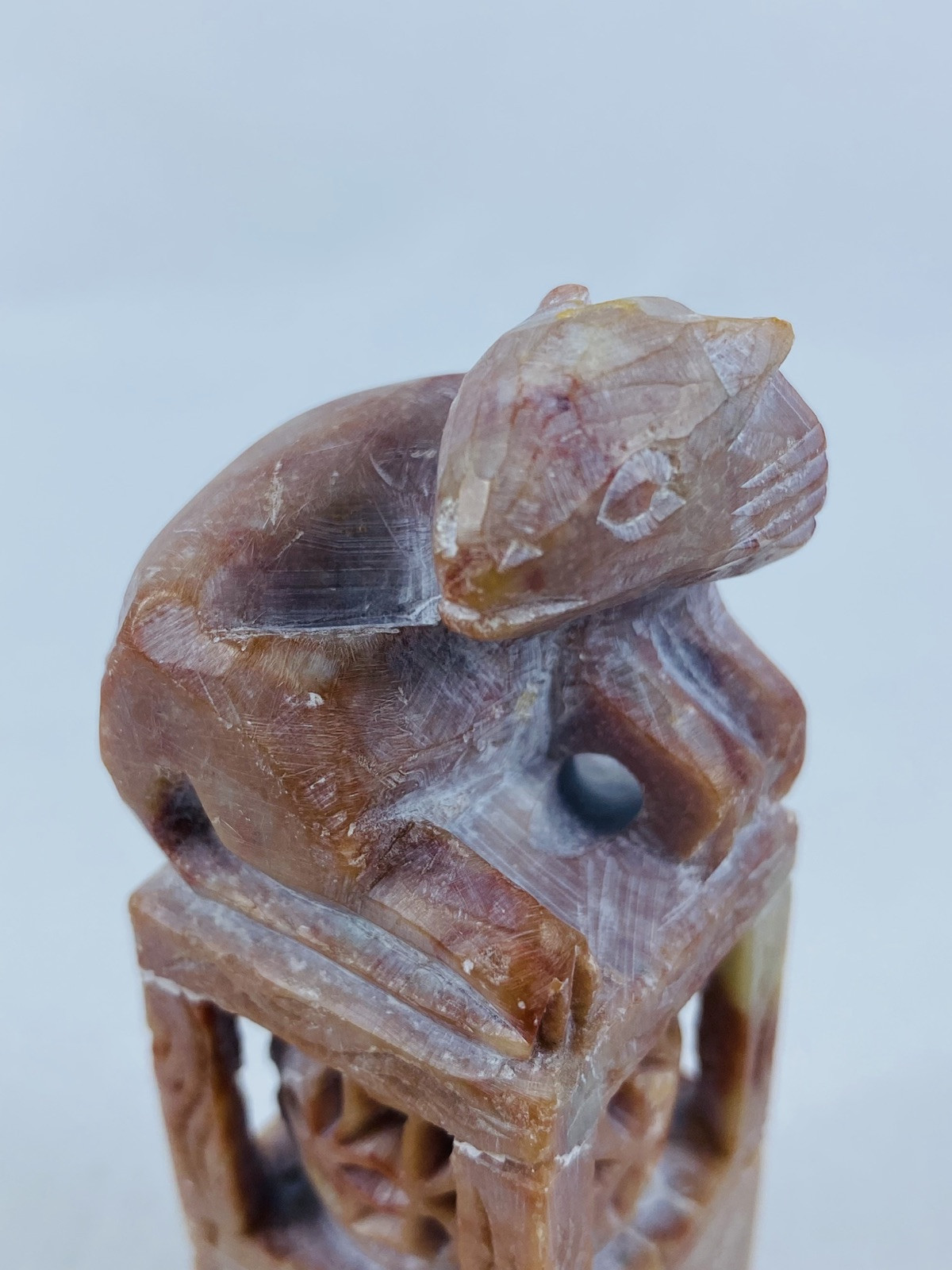 Vintage Seal Stamp, Chinese Pink Soapstone, Decorative, Desk, Rat, Sharon 4”tall