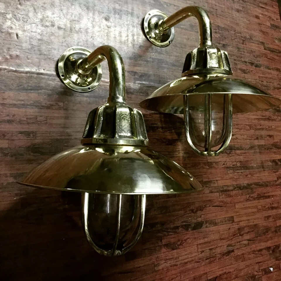 Wall Mount Bulkhead Nautical Ship Brass Wall Light Sconce Fixture Shade 2P